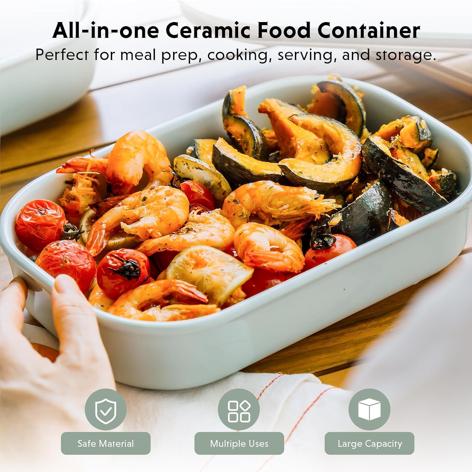 BUYDEEM G52 5.3 Quart Electric Food Steamer Bundle with CT3008 Ceramic Food Storage Container 35 oz Cozy Greenish