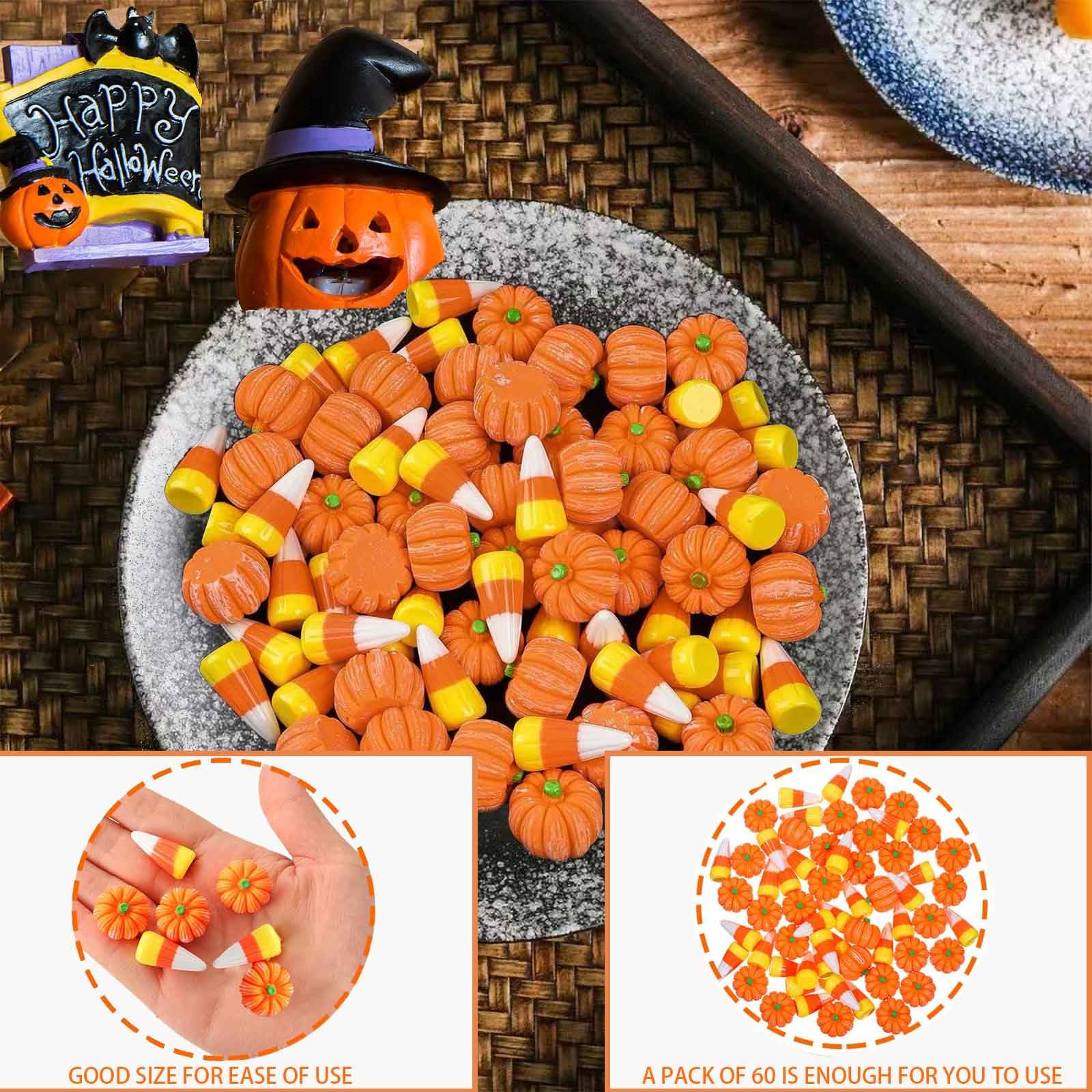 80 PCS Fake Candy Corn Pumpkin, Mini Pumpkin Fall Resin Candy for Halloween Vase Filler, Pumpkin Candy Corn for DIY Halloween Fall Thanksgiving Handmake Decor