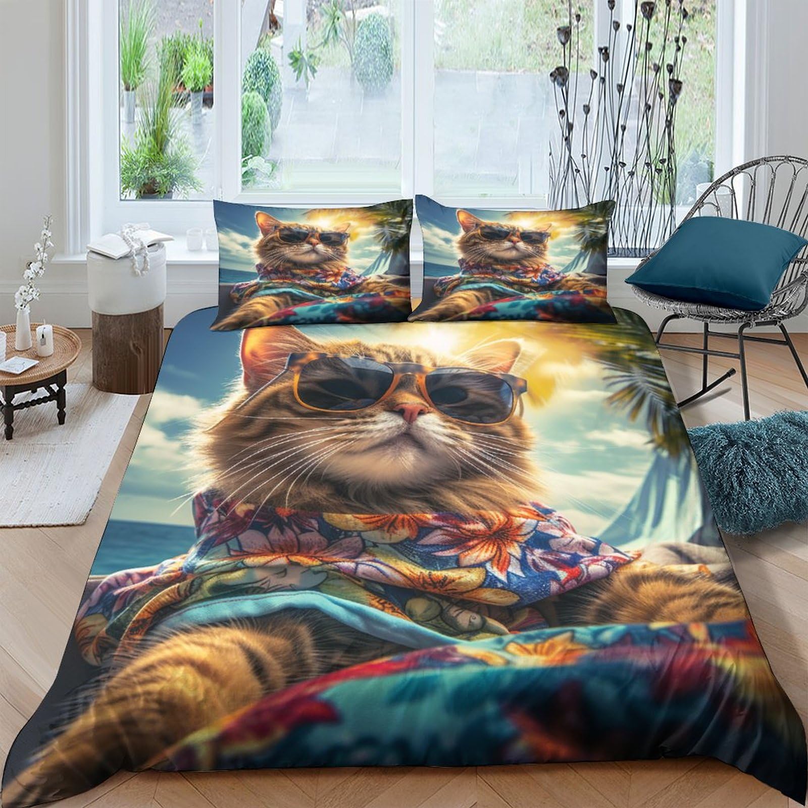 Housse de couette chat 3D pour chambre d'enfant et adulte grand lit 220x240