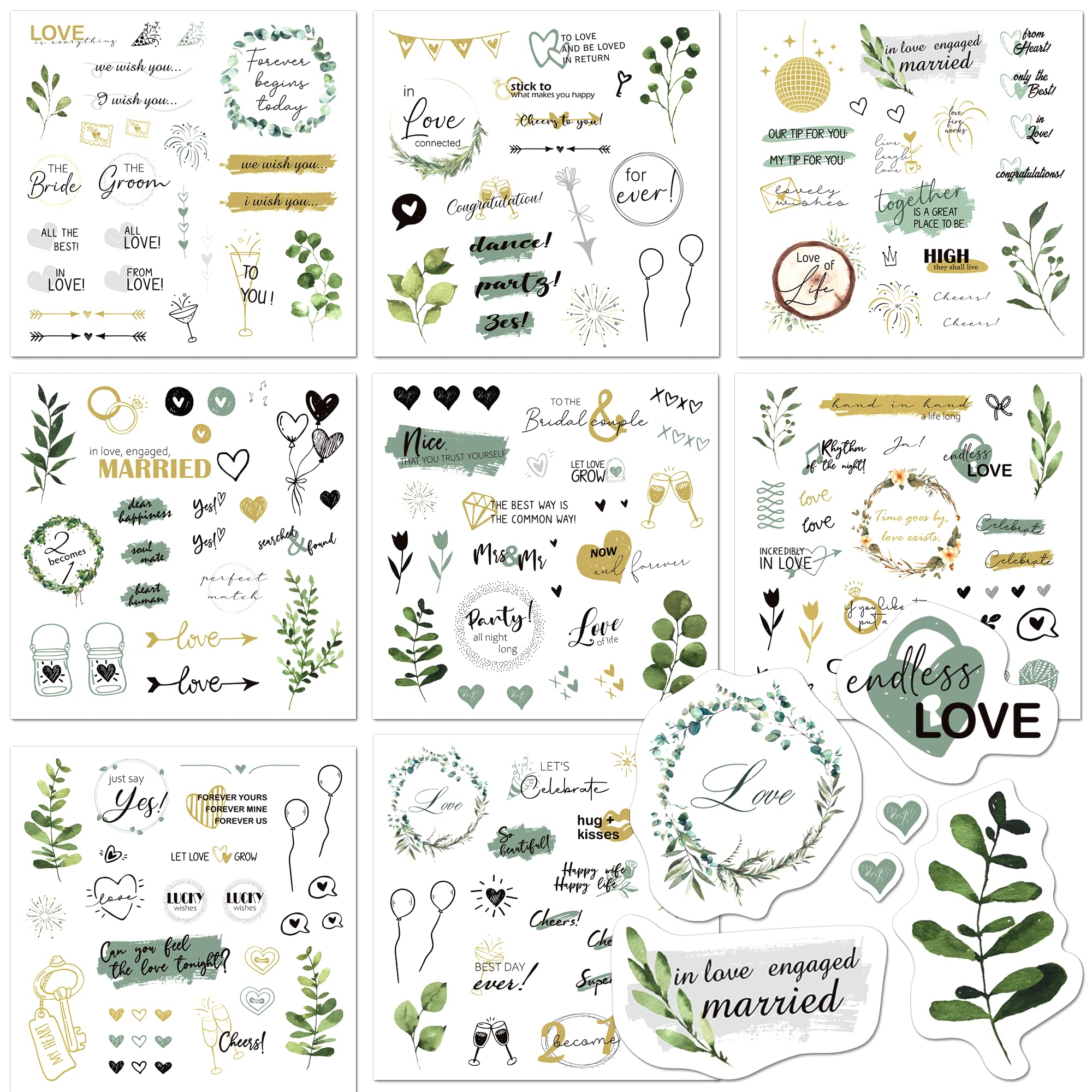 Autocollants de mariage pour scrapbooking BIROYAL - Kit de 200 stickers imperméables pour albums