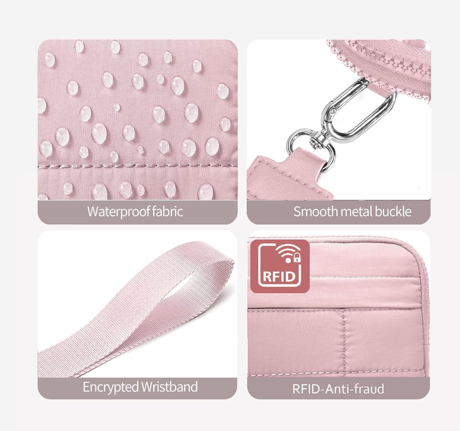 Small Crossbody Bags for Women Nylon Quilted Wristlet RFID Wallets with 4 Zipper Carry All Purse Credit Card Holder - Image 6