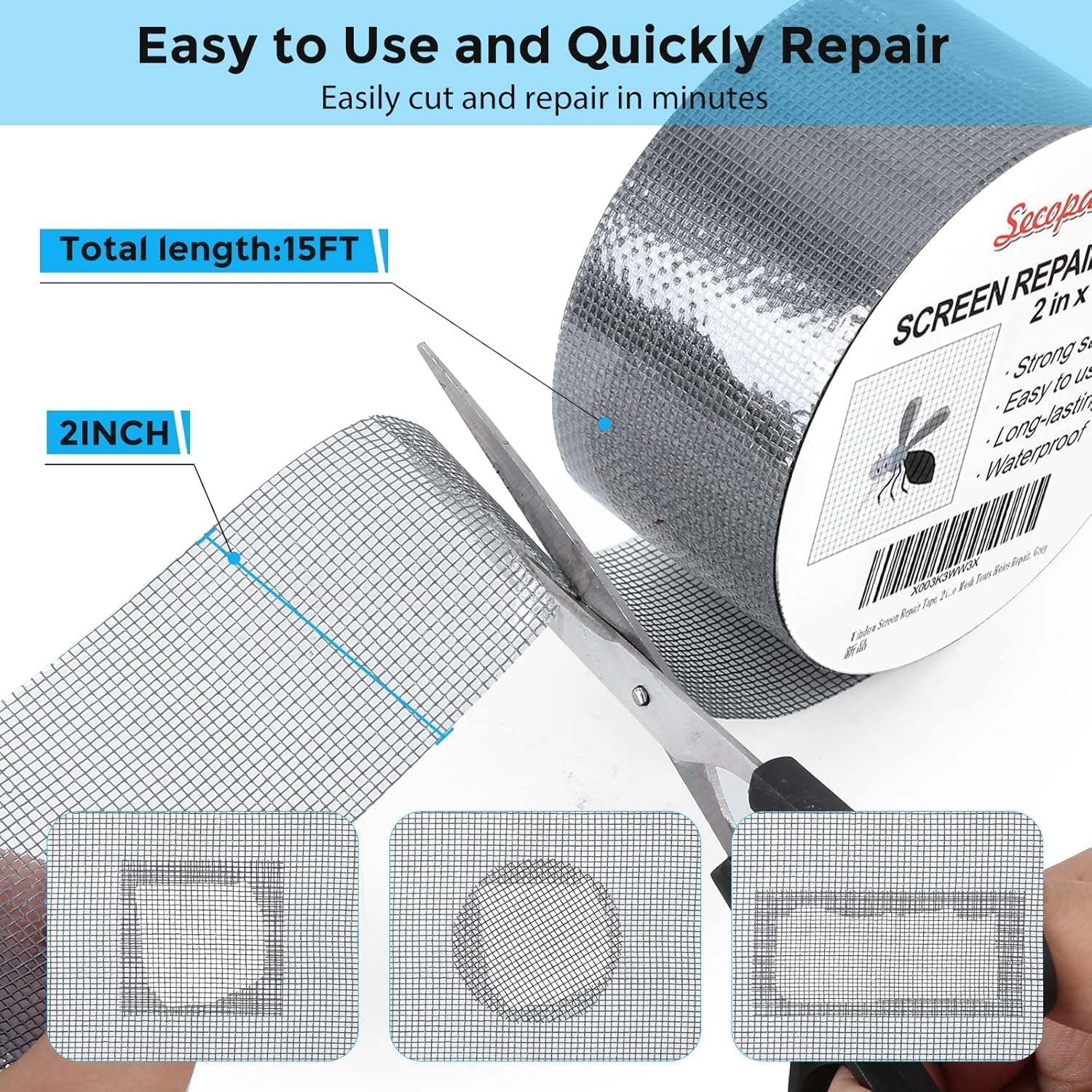 Mosquito Net Patch Repair Tape, Window Screen Repair Tap, Strong Adhesive & Waterproof Window Mosquito net Covering Mesh Tape for Door Tears Holes Screen Patch Repair (200Cm X 5CM) (2, Multi) — Amazon image 6