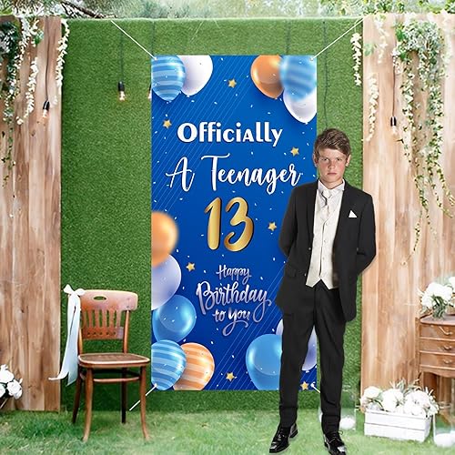 Miniatura 6 de Labakita Cartel para puerta de cumpleaños número 13, decoración de cumpleaños número 13 para adolescentes y niñas, cartel de feliz cumpleaños de 13