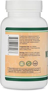 Creatine Monohydrate Capsules - 1g per Serving, 120 Count - No Fillers, Vegan Safe, Non-GMO, Gluten Free by Double Wood