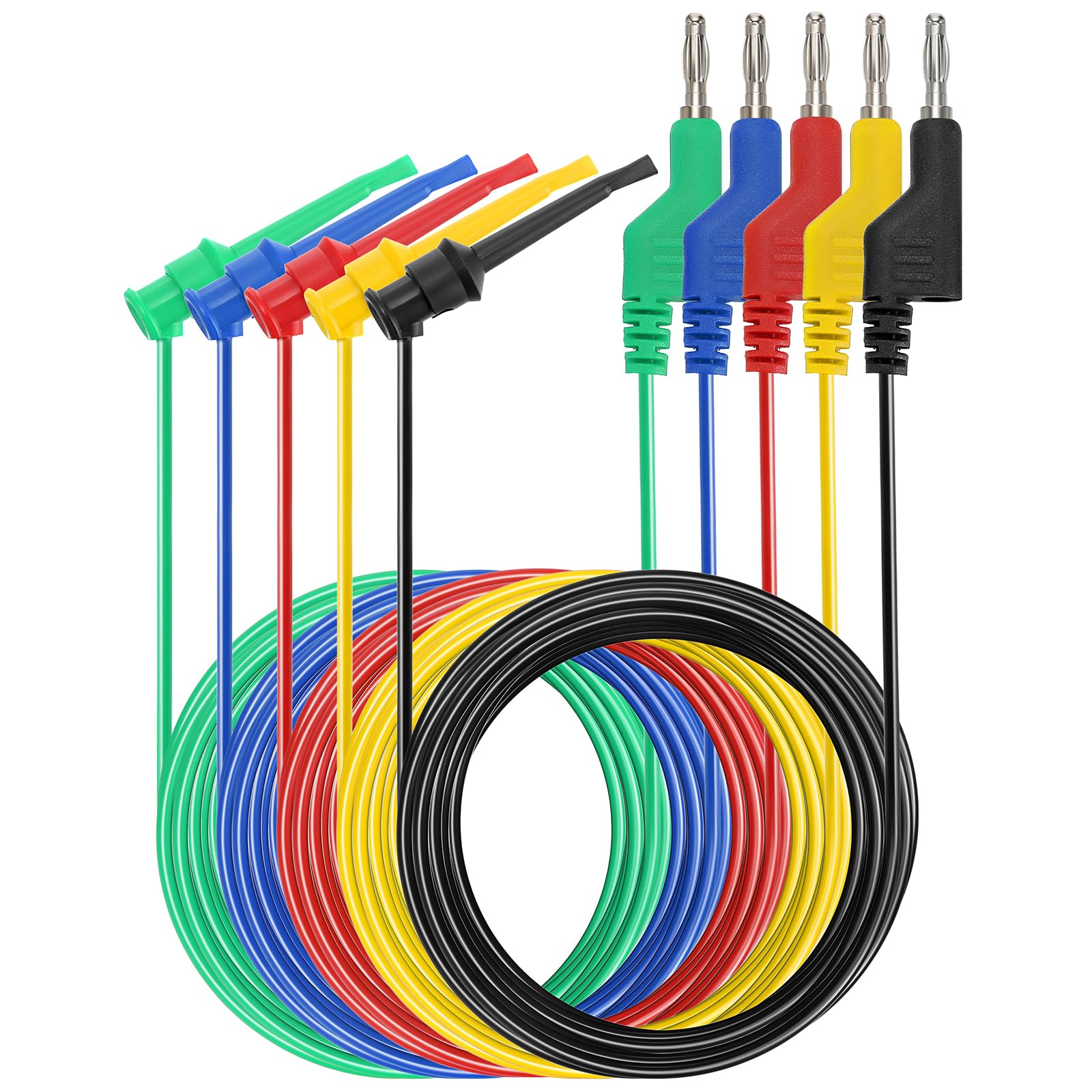 Sumnacon Multimeter Test Lead Set - 5Pcs Stackable Banana Plug to Test Hook Wire Cable Kit with Protective, Flexible Wire Leads for Electrical Testing 500V/5A 9.8Ft/3M