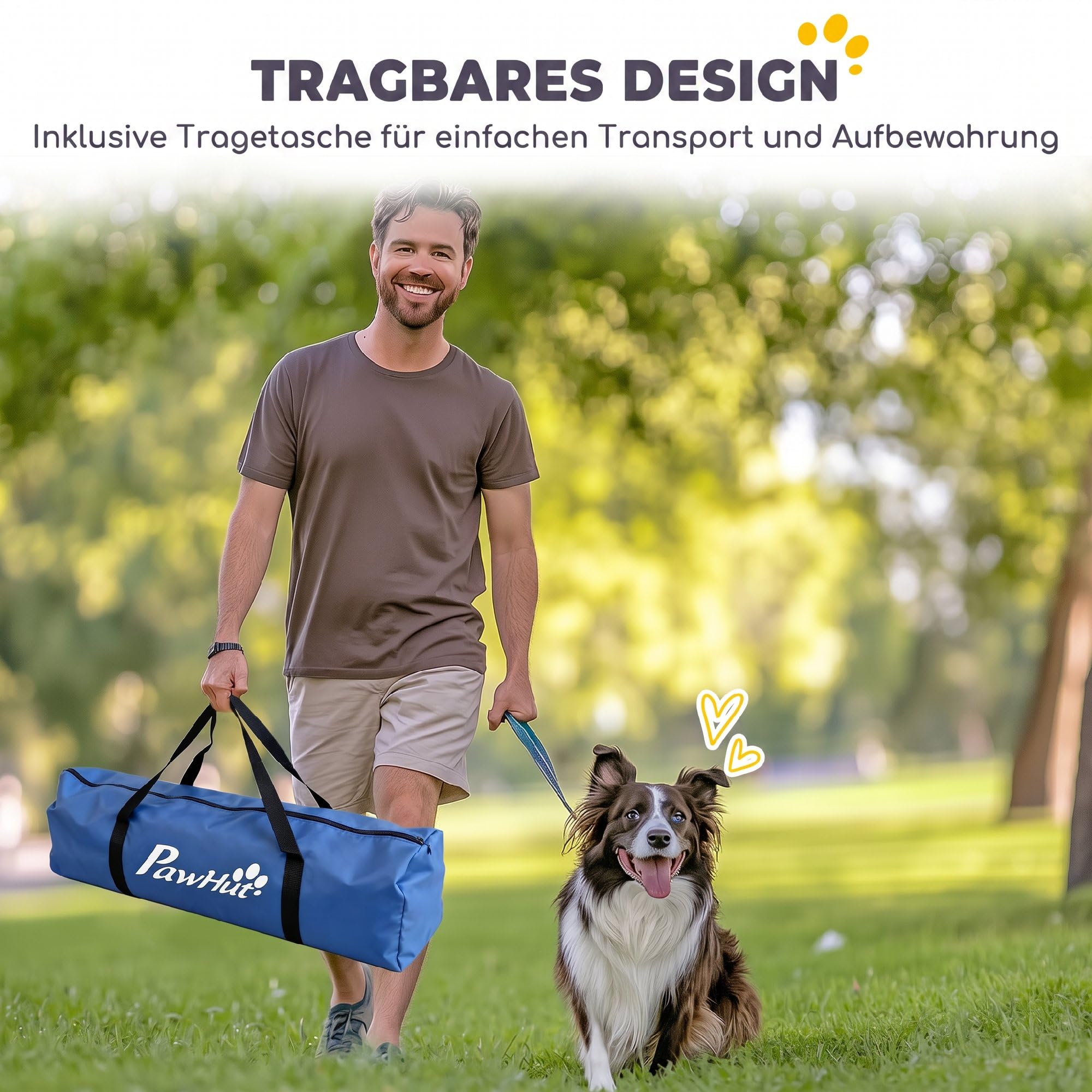 PawHut Zestaw do treningu psów dla Agility 8-częściowy zestaw tuneli | Regulowane przeszkody, pierścień do skakania, platforma do przerwy, miska, zabawka, torba do noszenia, do ogrodu