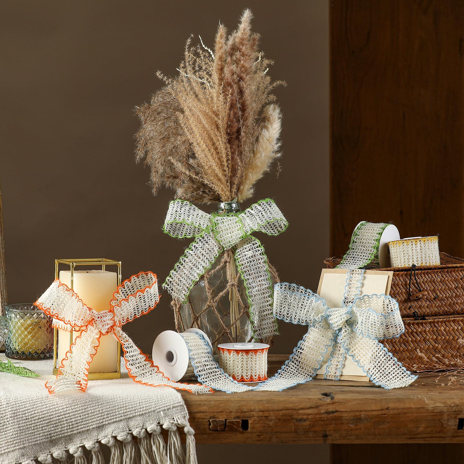 Pretty Jolly Burlap Ribbon - 1.5 Inch Curve Edge Orange Jute Ribbon, 20 Meters Total