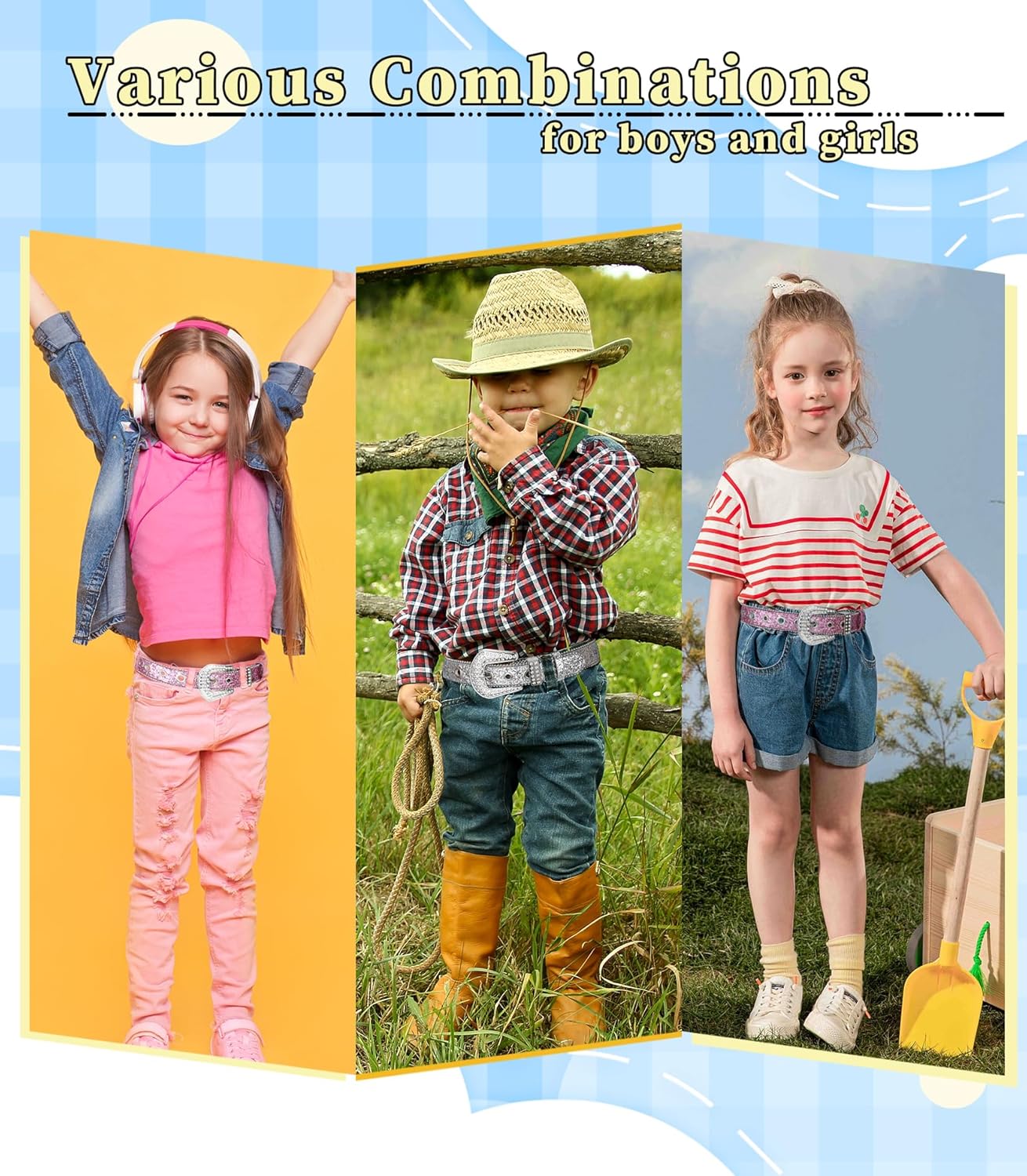 Kajeer Rhinestone Belt for Boys Girls, Cowgirl Boys belt with Bling Sequin Diamond - Image 6