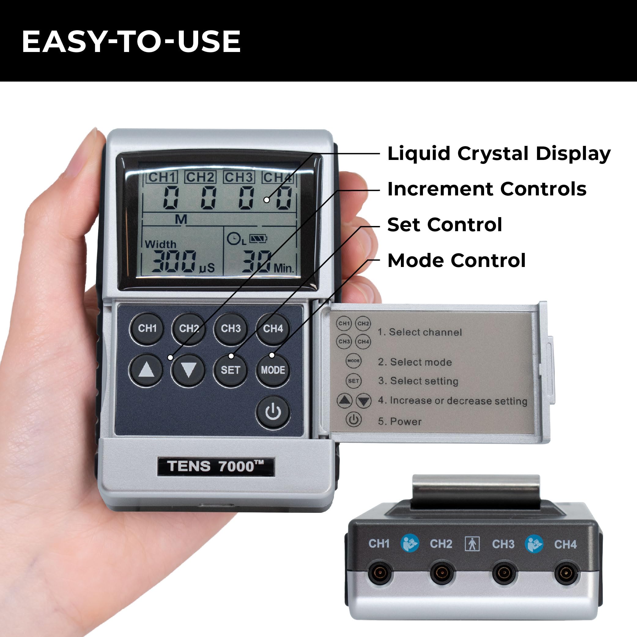 TENS 7000 Pro Rechargeable Tens Unit Muscle Stimulator, 4 Channels, Back Pain Relief, 8 Electrodes/Unit Pads, EMS and TENS Machine, Muscle Recovery & Growth, Stim Machine, Electrotherapy — Amazon image 7
