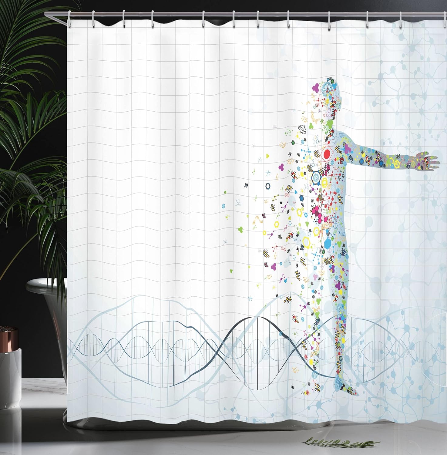 Ambesonne Human Anatomy Shower Curtain, Digital Psychedelic Molecule Body of Human DNA Genetic Helix Life Art Design, Cloth Fabric Bathroom Decor Set with Hooks, 69" W x 70" L, Pale Blue