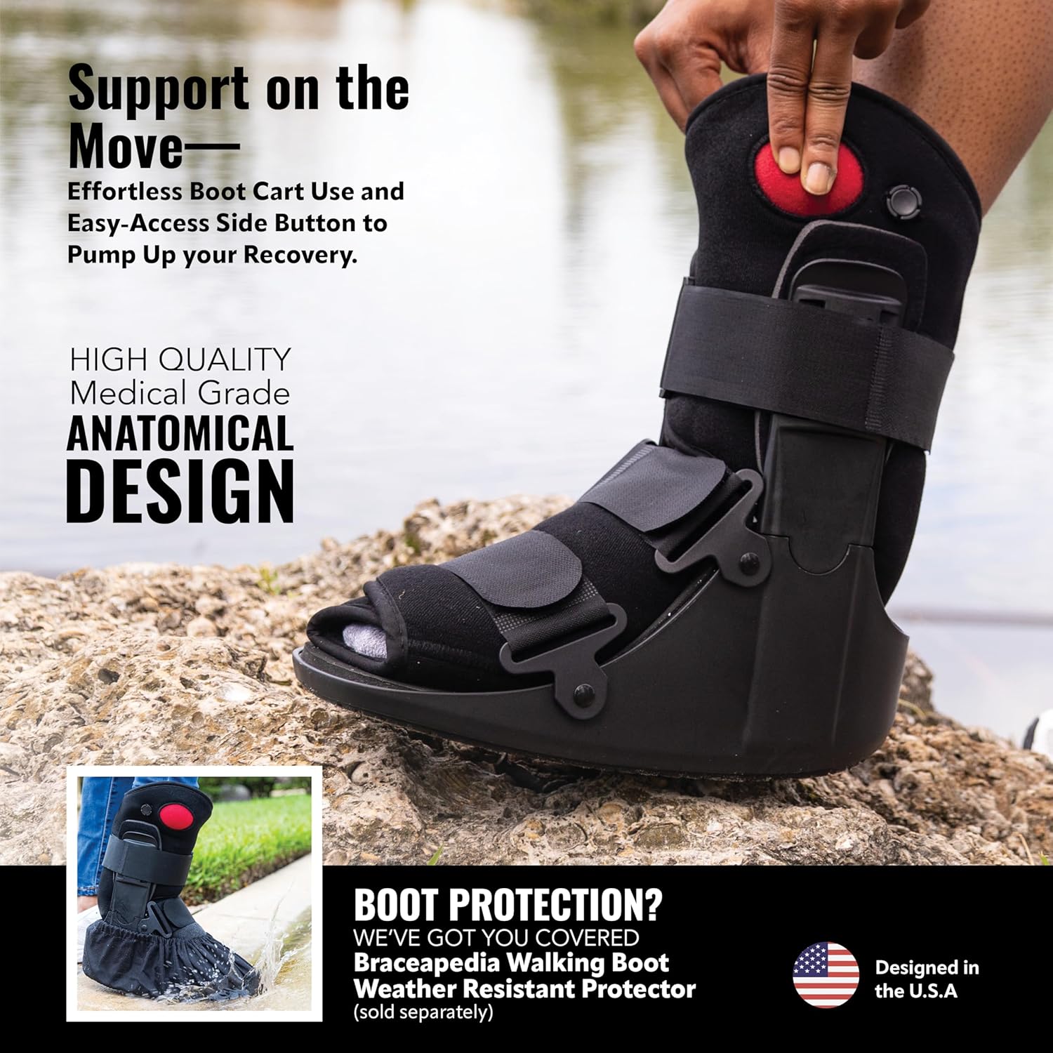 Side Pump Fracture Boot, Medical Grade Foot Brace for Fractures, Cart Friendly Ankle Boot & Brace, Adjustable Air Pump, Sprain & Injury Recovery, Post Op Shoe, Foot Boot for Injured Foot, XL