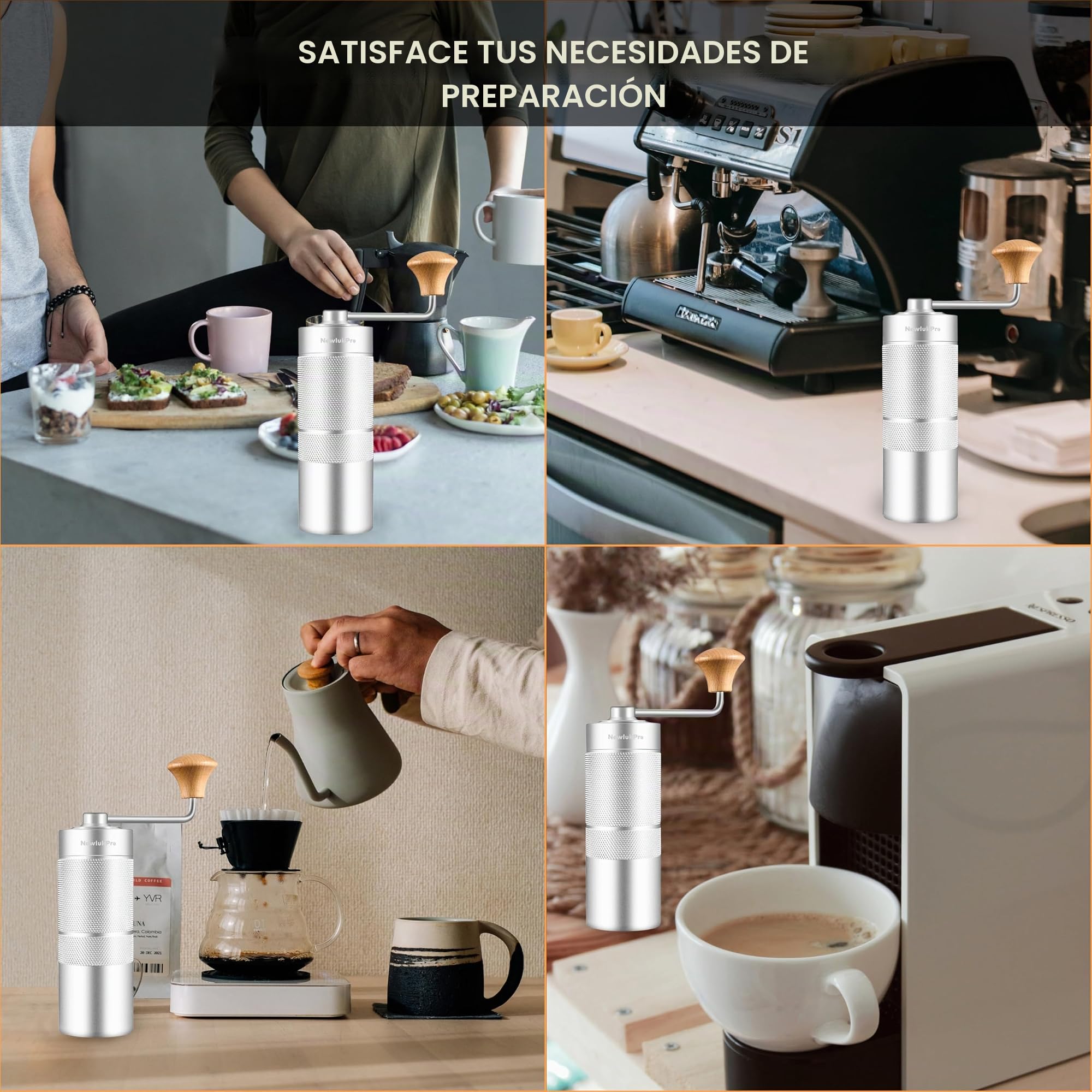 NewlukPro M6 Molinillo de café manual, capacidad 25 g, molinillo de café manual Sharp Hexagonal, molinillo portátil de granos de café manual para verter sobre espresso