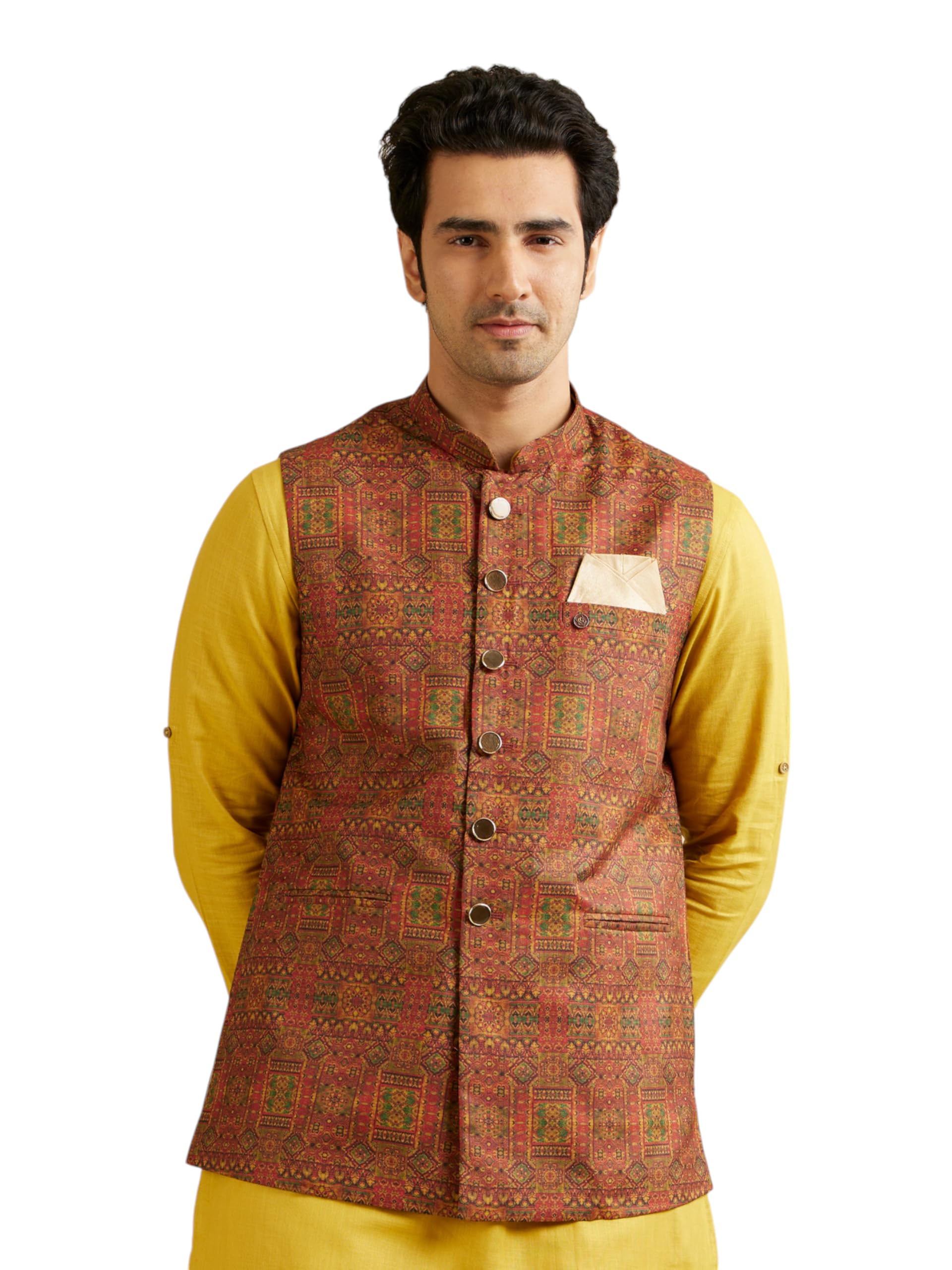 manyavar Men's Viscose Blend Aztec Print Jacket (1pc)-picture-36