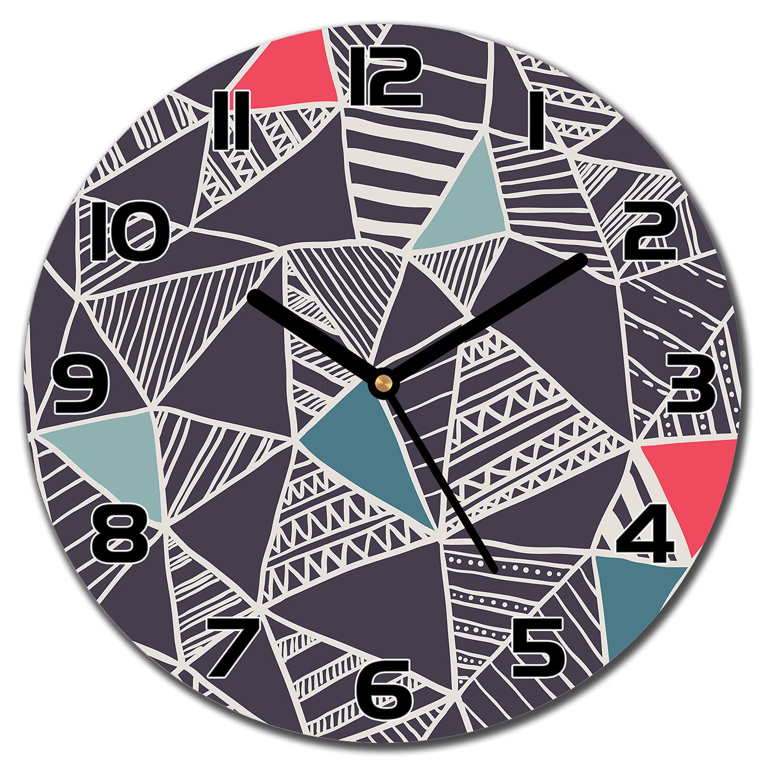 Horloge en verre 30 cm Abstrait Doodle Coloray pour cuisine et salon moderne