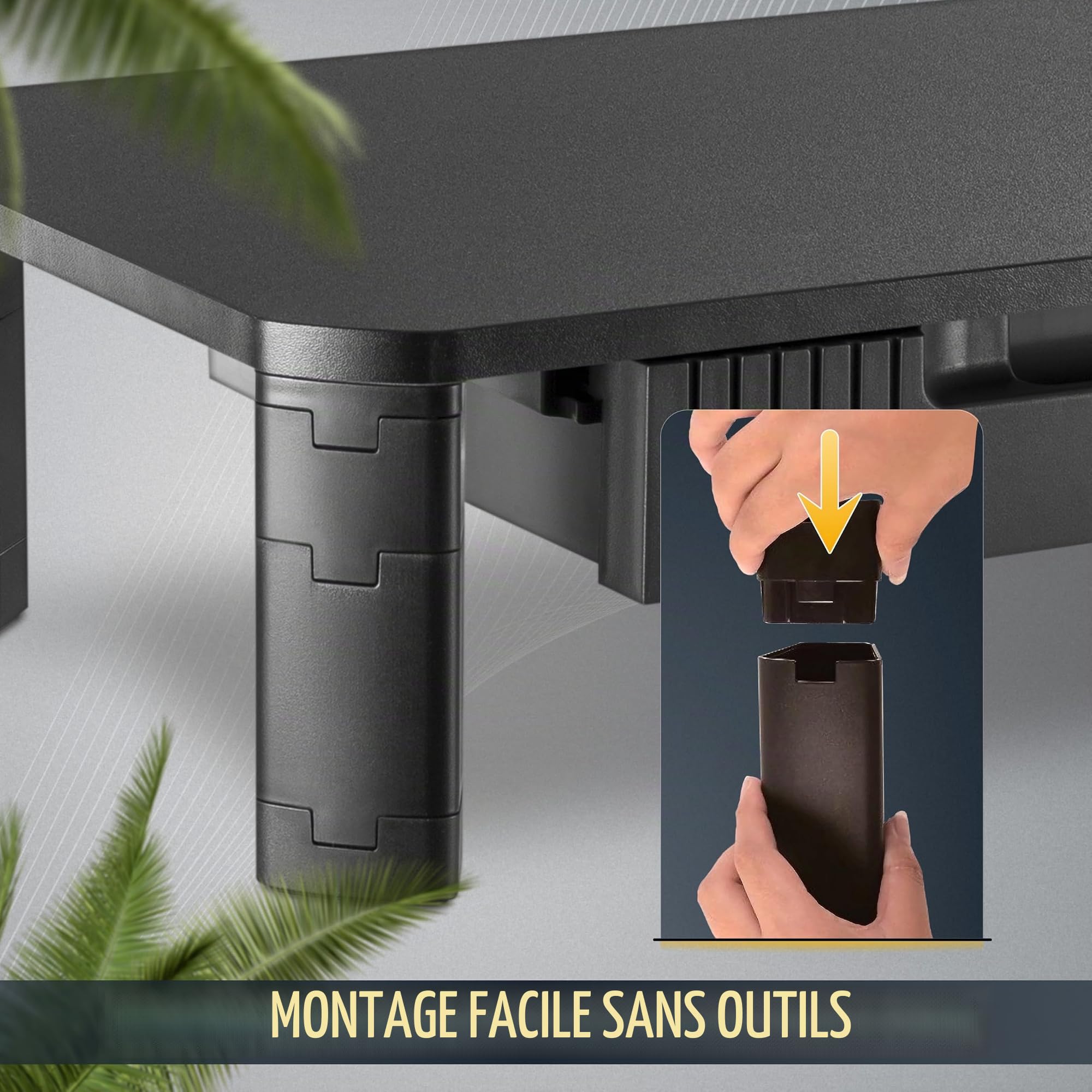 RICOO Rehausseur ecran PC 48 x 10 x 30 cm WM9 Support moniteur bureau avec tiroir Noir