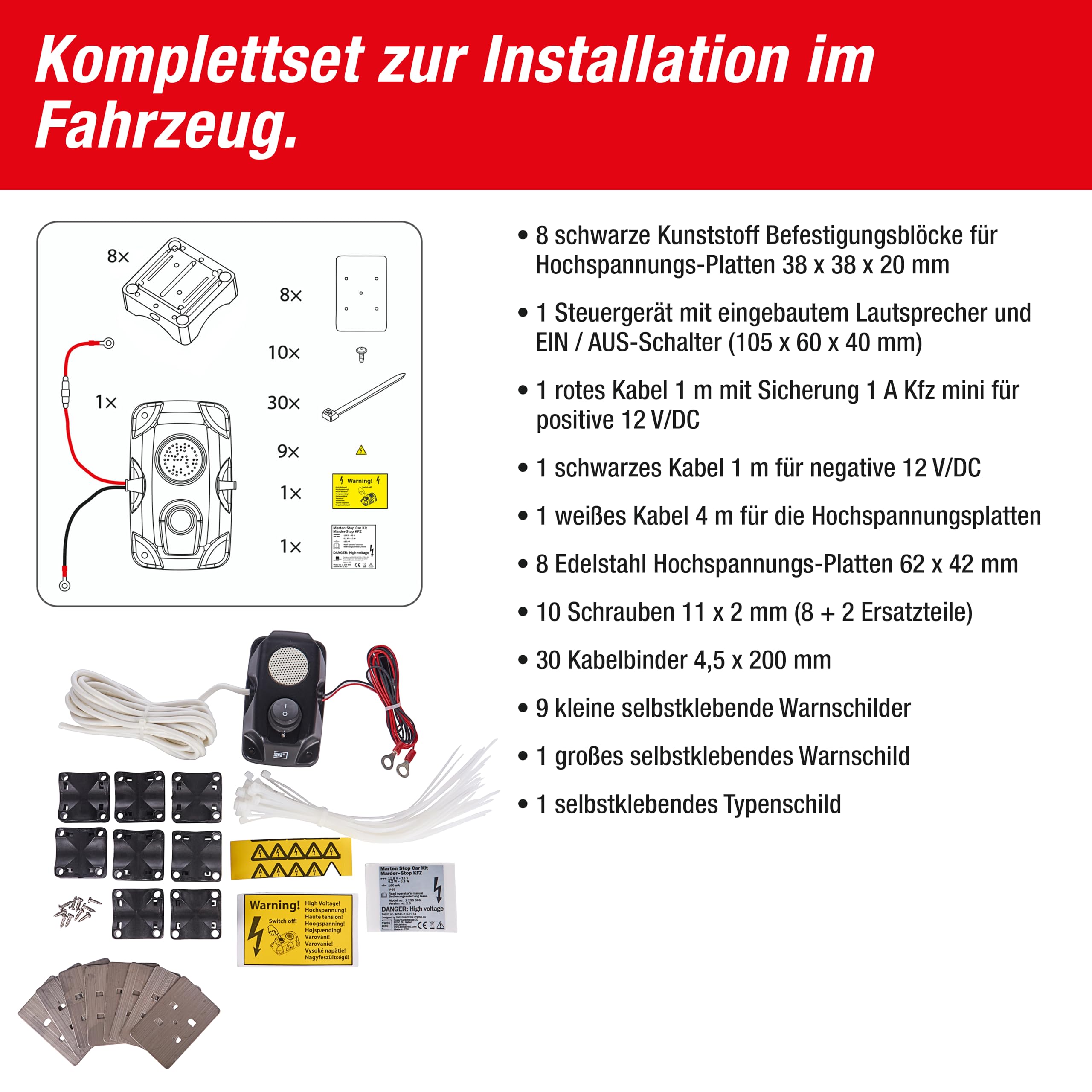 SWISSINNO Marderschreck Auto Hochspannung 12V Autobatterie Marderabwehr zum Schutz vor Marder im Motorraum, Effektive Abwehr gegen Marder KFZ, Marderschutz Ultraschall PKW Marten Repellent Free