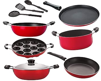 NIRLON Non-Stick Aluminium Heat Resistance, Kitchenware Essential Combo cookware Set, 9-Piece [26_KD13_DKDM_AP_FT11_Cass20_TP24_3SPN]