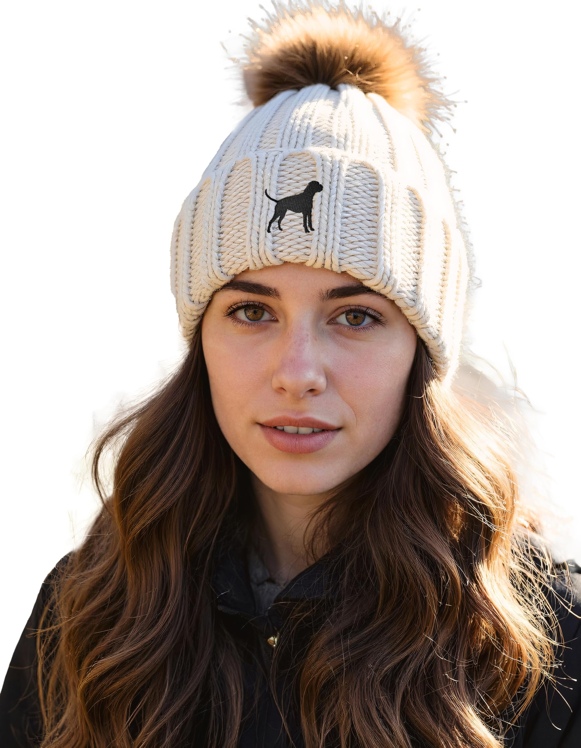 The House Of Dog: Boxer Owner Hat Gift. Faux Fur Pom Pom Chunky Knit Super Soft Unisex Embroidered Beanie Oatmeal