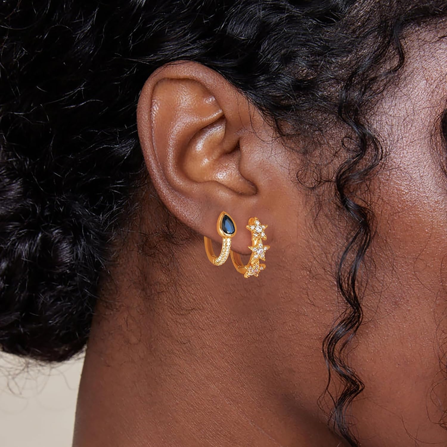 Dremmy Studios Dainty Gold Star CZ Huggie Hoop Earrings 14K Gold Plated Charm Cubic Zirconia Huggies Earrings Minimalist Personalized Jewelry - Image 3