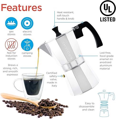 Miniatura 3 de GROSCHE Milano Moka - Cafetera expreso para estufa, estilo Greca, para hacer café expreso percolado en estufa