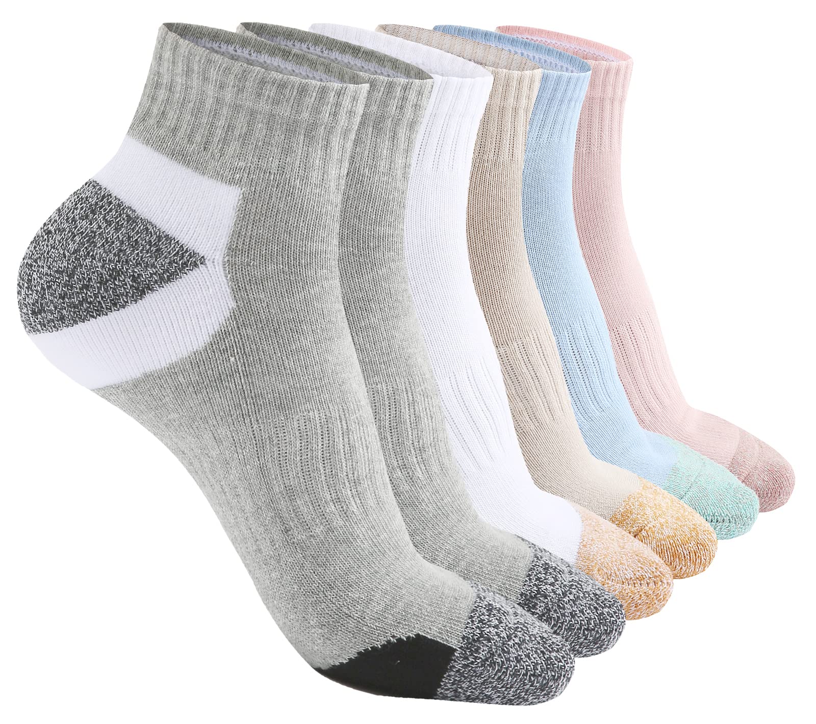 Hepsibah Damskie skarpety Athletic Ankle Socks Cotton Thick Cushion Low Cut Running Sport Tab Socks 6 Pack Color Mix 6 Pack Size US Shoe Size 6-11