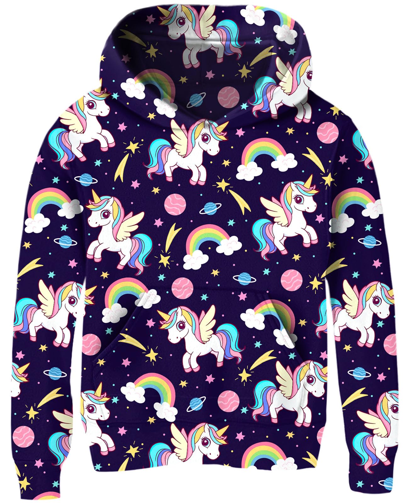 Ahegao Horse with Horn Pullover for Big Grils Black Pink Hoodies Lovely Hoody Sweatshirts Long Sleeve with Pockets for 9-12T Teen Girl