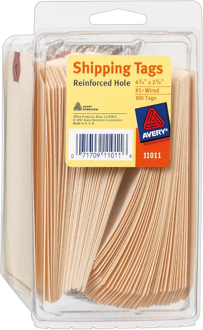 Avery Shipping Tags, Reinforced Hole, Manila, 4.75 x 2.375