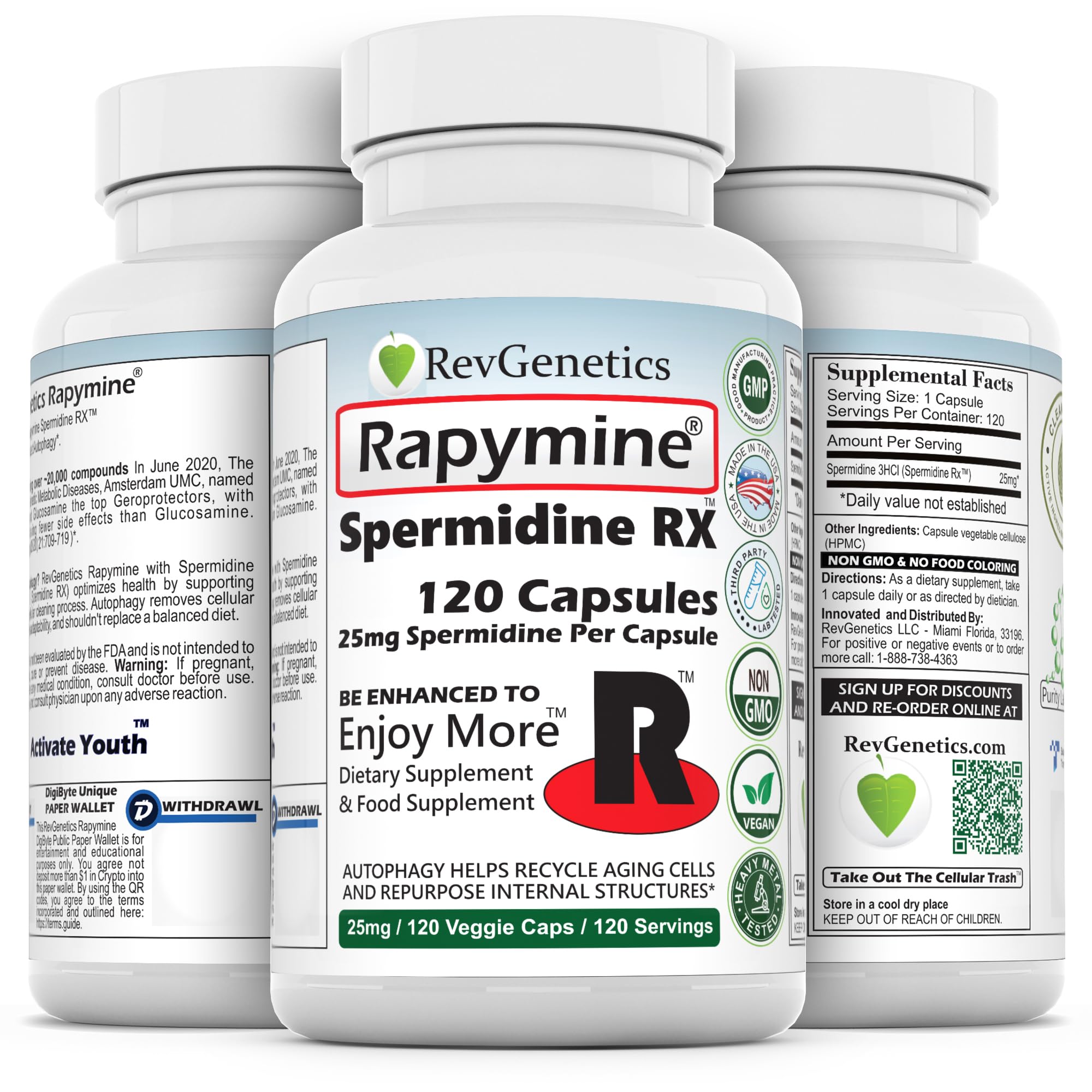REVGENETICS Rapymine®: 25mg Spermidine RX™ - 120 Capsules