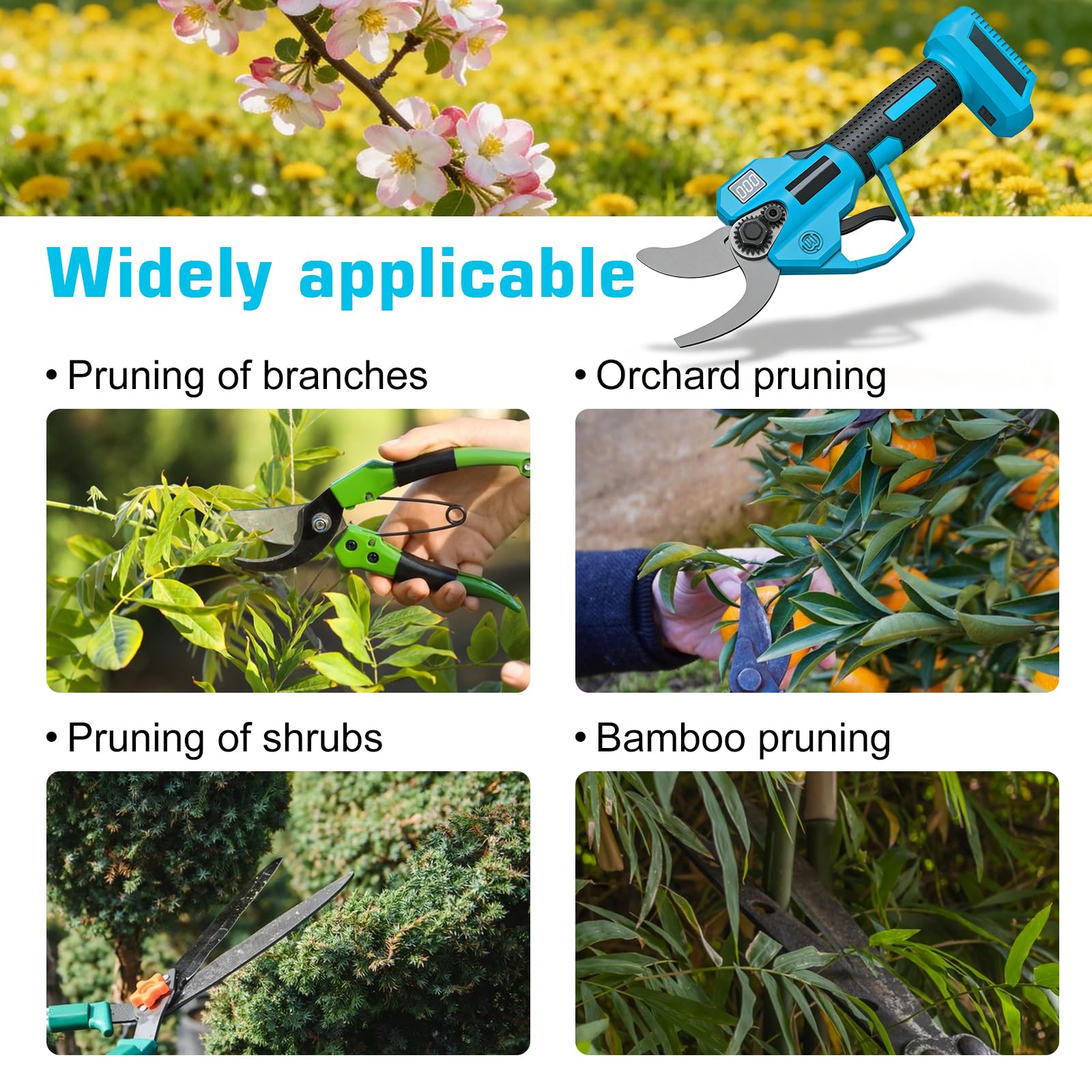 Coupe-branches sans fil pour Makita 18 V, sécateur électrique, scie à élaguer électrique, diamètre de coupe maximal de 25 mm, avec écran LCD, pour branches, arbustes, troncs