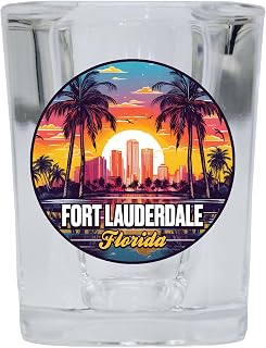 R and R Imports Fort Lauderdale Florida Design B Souvenir 2 Ounce Shot Glass Square Single
