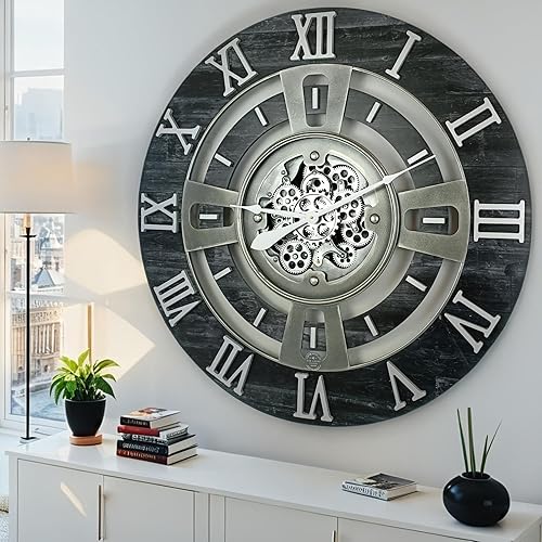 Miniatura 2 de ImprovingLife The Gears Clock Reloj de pared con engranaje móvil real de la línea Inglaterra (negro vintage, 36 pulgadas (35.4 in)