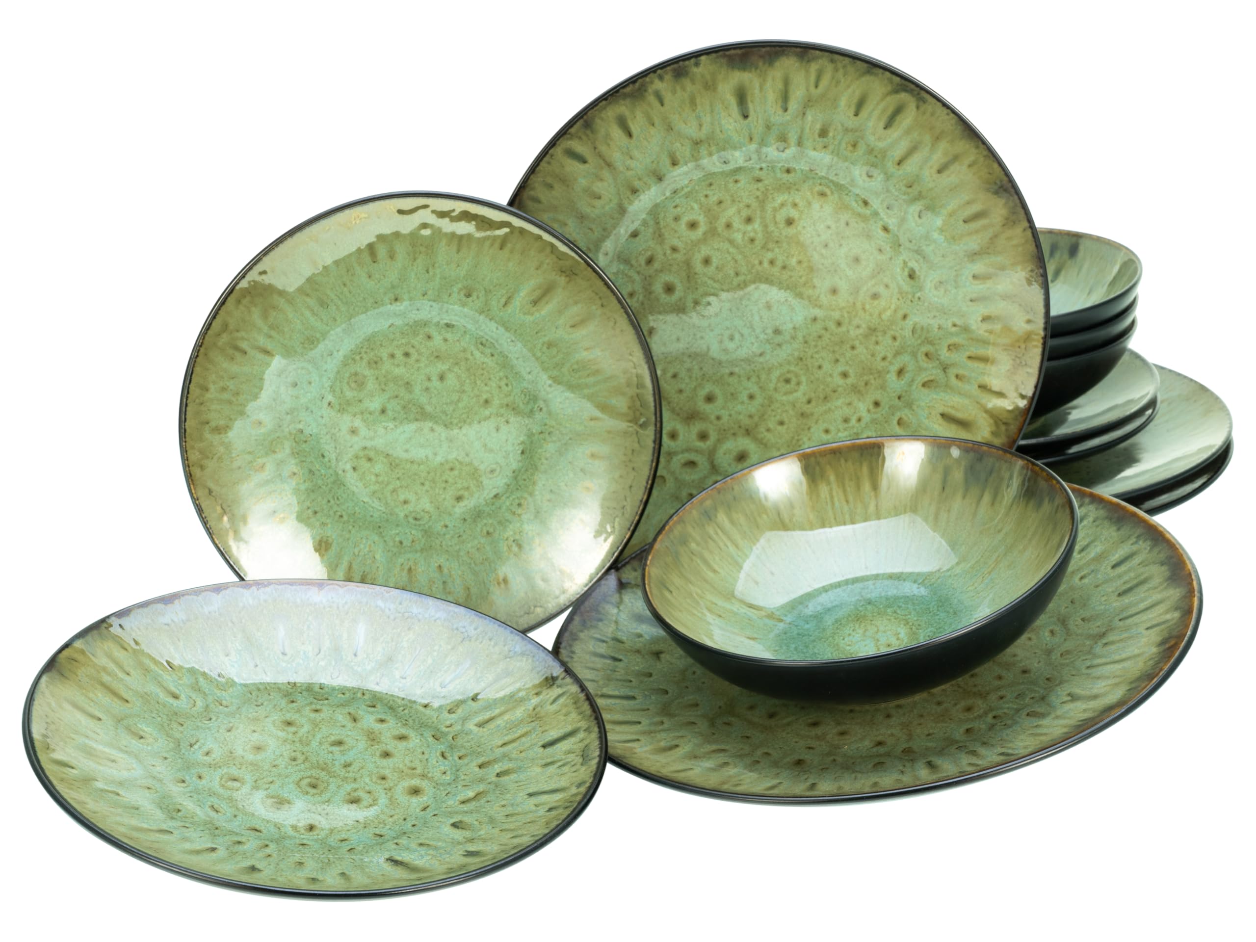 CreaTable, 23960, Serie Jawa, 12-teiliges Geschirrset, Teller Set aus Steinzeug, spülmaschinen- und mikrowellengeeignet, Qualitätsproduktion