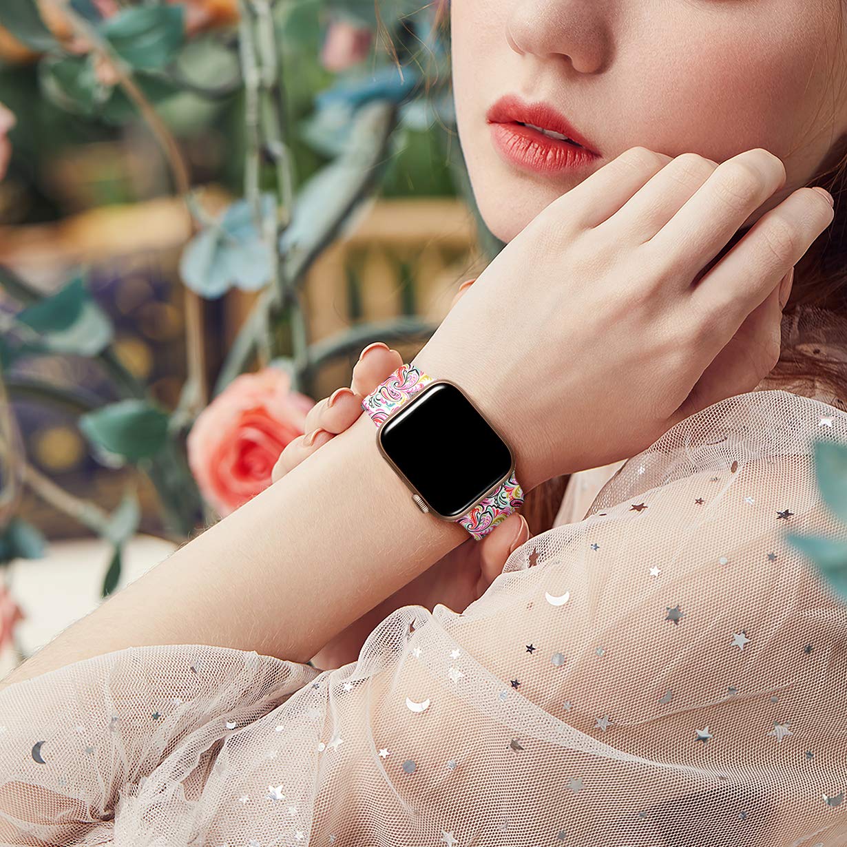 Wepro Strap Compatible with Apple Watch Strap 45mm 44mm 42mm 46mm 49mm, Pattern Printed Soft Silicone Wrist Bands for Apple Watch SE/Ultra/Ultra 2/iWatch Series 10/9/8/7/6/5/4/3/2/1, Colorful Cloud — view 4