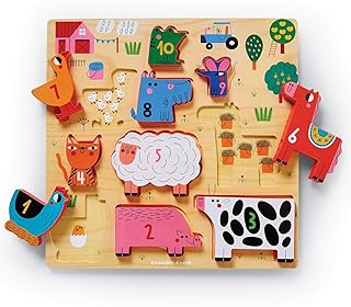 Crocodile Creek Wooden Stacking Puzzle, 10 Chunky Animal Pieces and Two-Sided Base with Play Scene for Kids Ages 2 Years and Up, 11.75 inches, 123 Barnyard