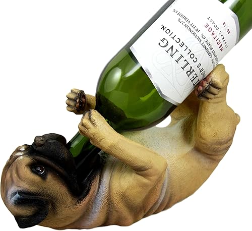 Ebros Realista Purebreed Pedigree Canine Adorable Cervejillo Pug Perro Botella de Vino Titular Estatua Estatua Como Cocina Bodega Centro de Mesa