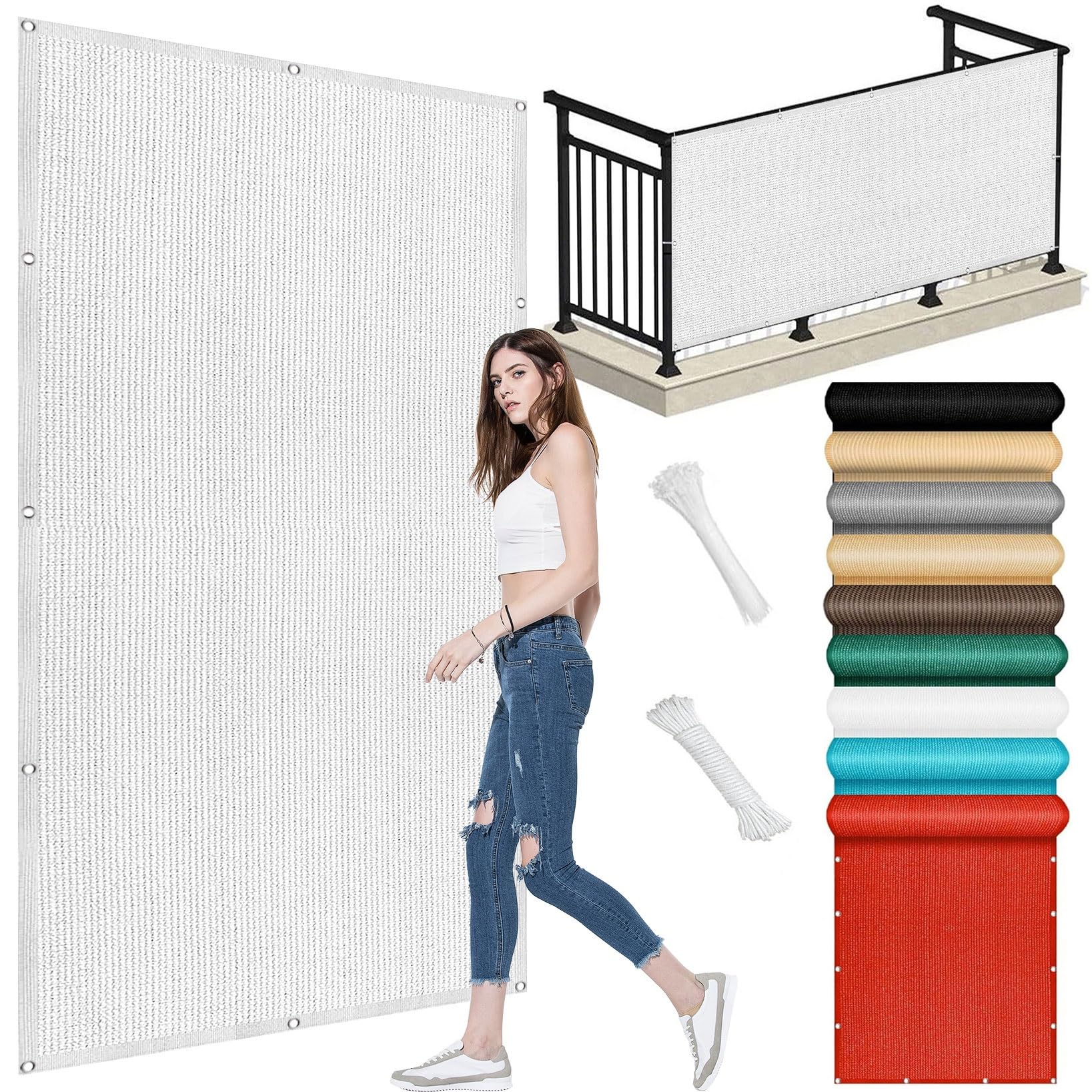 Filet d'ombrage extérieur blanc 150 x 700 cm avec cordons de fixation patio