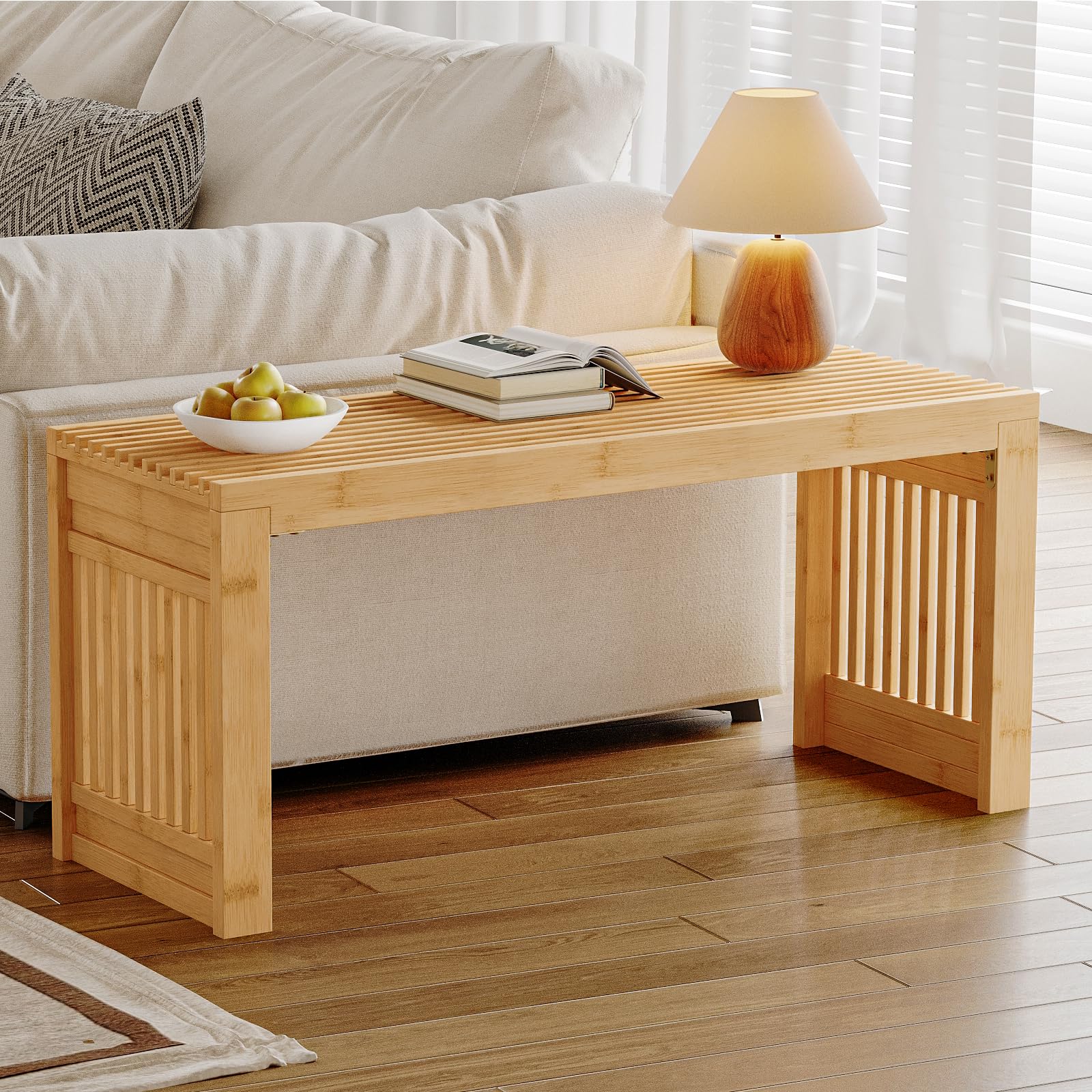 HOOBRO Banc de Salle à Manger en Bambou, Entrée 90 cm, Tabouret de Cuisine pour 2 Personnes, Banc à Chaussures, pour Salle à Manger, Entrée, Chambre, Couleur Bambou EYL16CD01