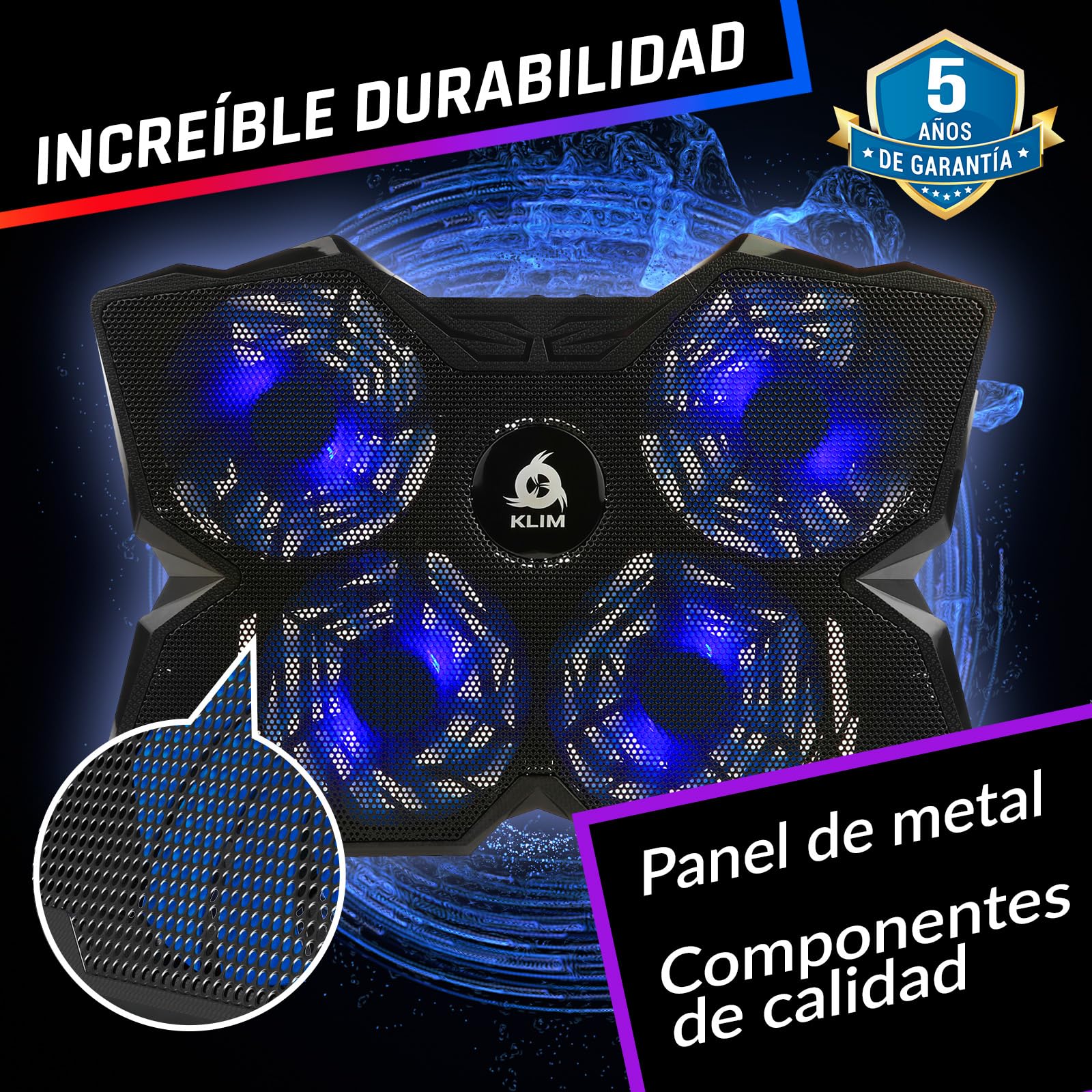 KLIM Wind - Base Refrigeradora Portatil - Más de 500.000 Unidades vendidas - Nuevo - La más Potente - Refrigerador Portátil de 4 Ventiladores a 1200 RPM con Soporte - PS4 PS5 - Azul