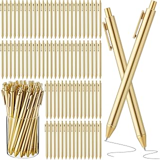 100 Pcs Gold Slim Ballpoint Pens Bulk Retractable Black Ink 1 mm Medium Point