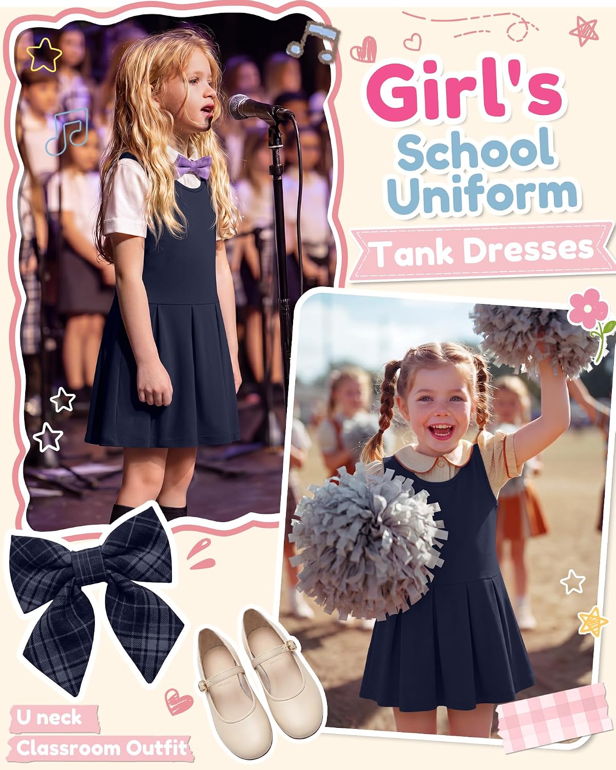 Halfchet Toddler Girls School Uniform Jumper Cotton Sleeveless Tank Dress Baby Pleated U Neck Casual Soft Dresses 18m-5T