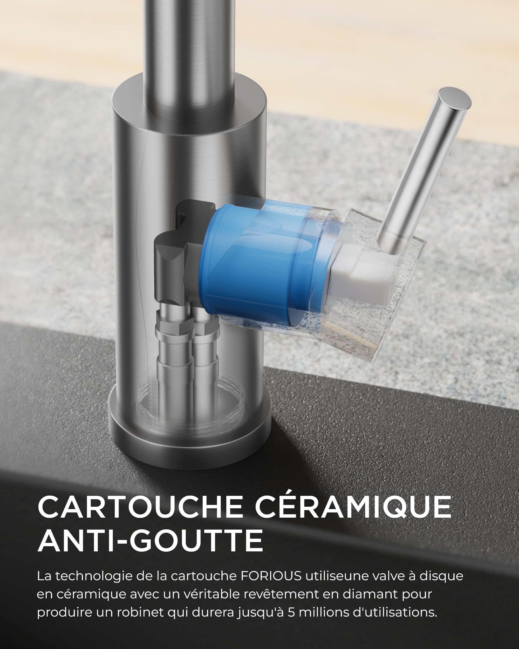 FORIOUS Robinet Cuisine Mitigeur avec Douchette Extractible 2 Modes Pivotant 360° Acier Inoxydable