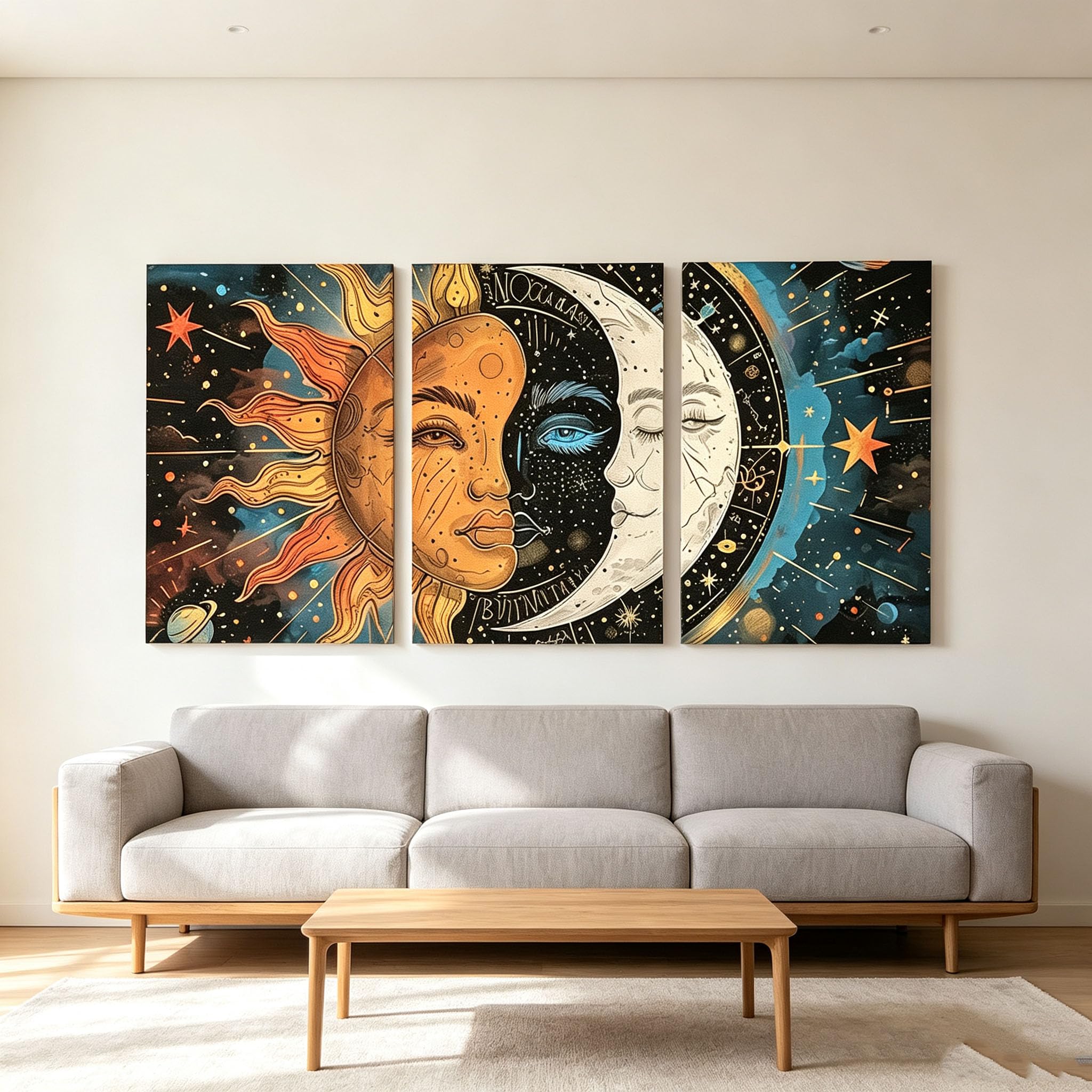 CWZBFEH Set di 3 quadri su tela a tema celeste, spazio astratto moderno (55x75 cm x 3 pezzi/con cornice)