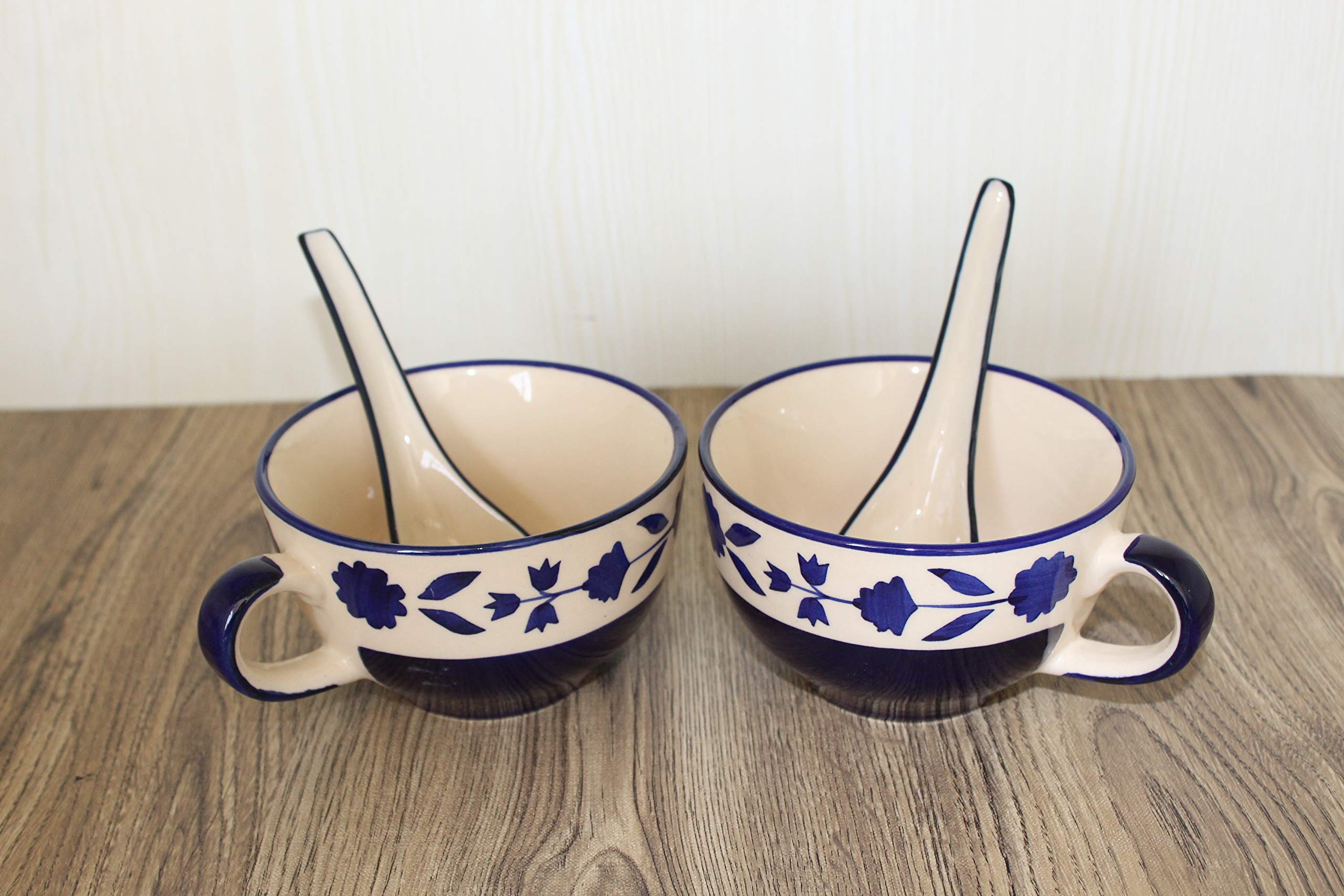Mirakii Ceramic Handmade Printed Soup Cup or Bowl   300 ml with Spoon (Set of 2) - Image 2 thumbnail