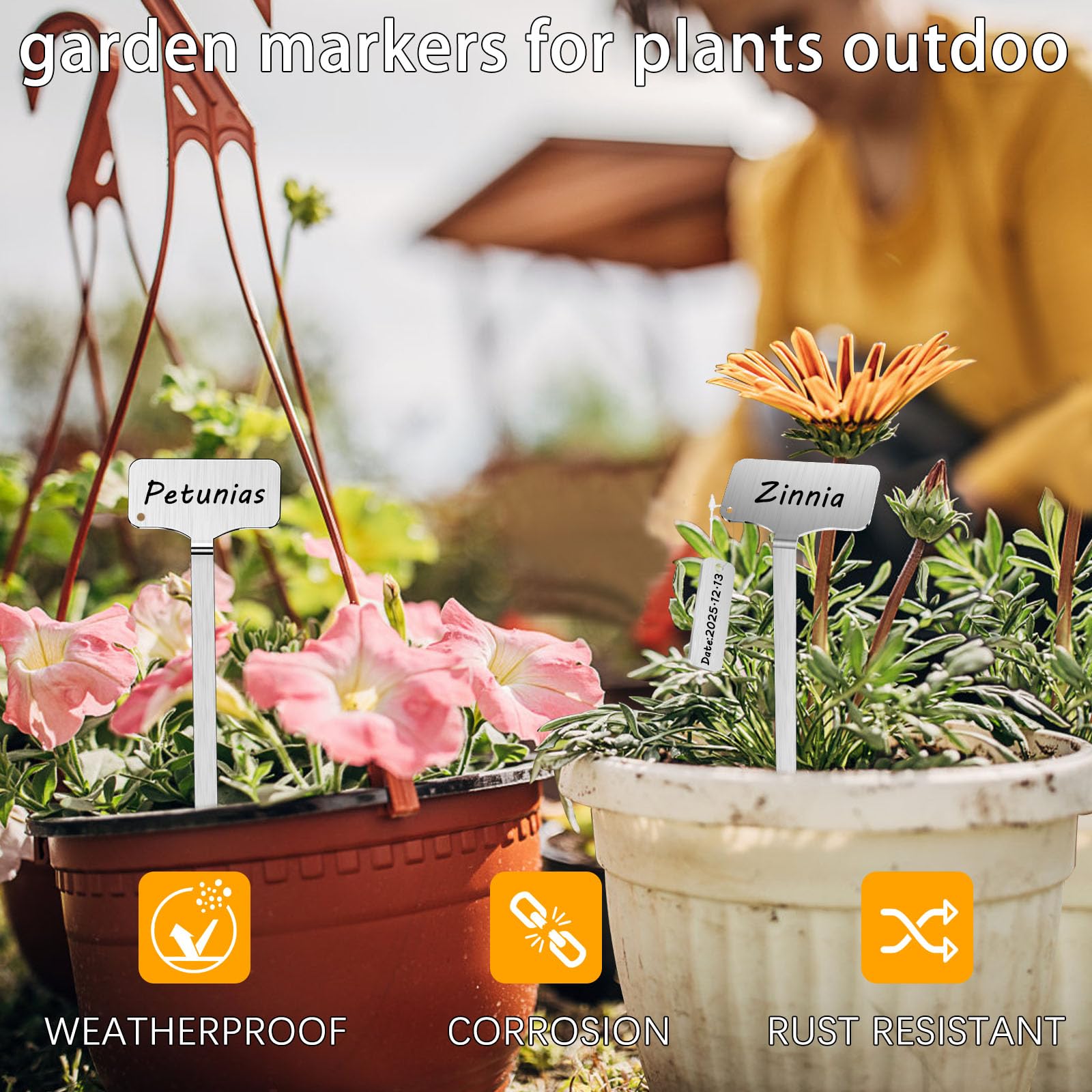 Marqueurs de plantes en acier inoxydable 304, 20 piquets en métal étanches avec 20 boucles d'étiquettes et un marqueur, marqueurs de jardin de 32,4 cm pour identification des plantes