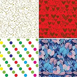 Papel para Presente, 50cm X 60cm, Couchê, Fantasia, Feminino II, 4 Estampas Sortidas, Pacote com 40 Folhas, Gessele