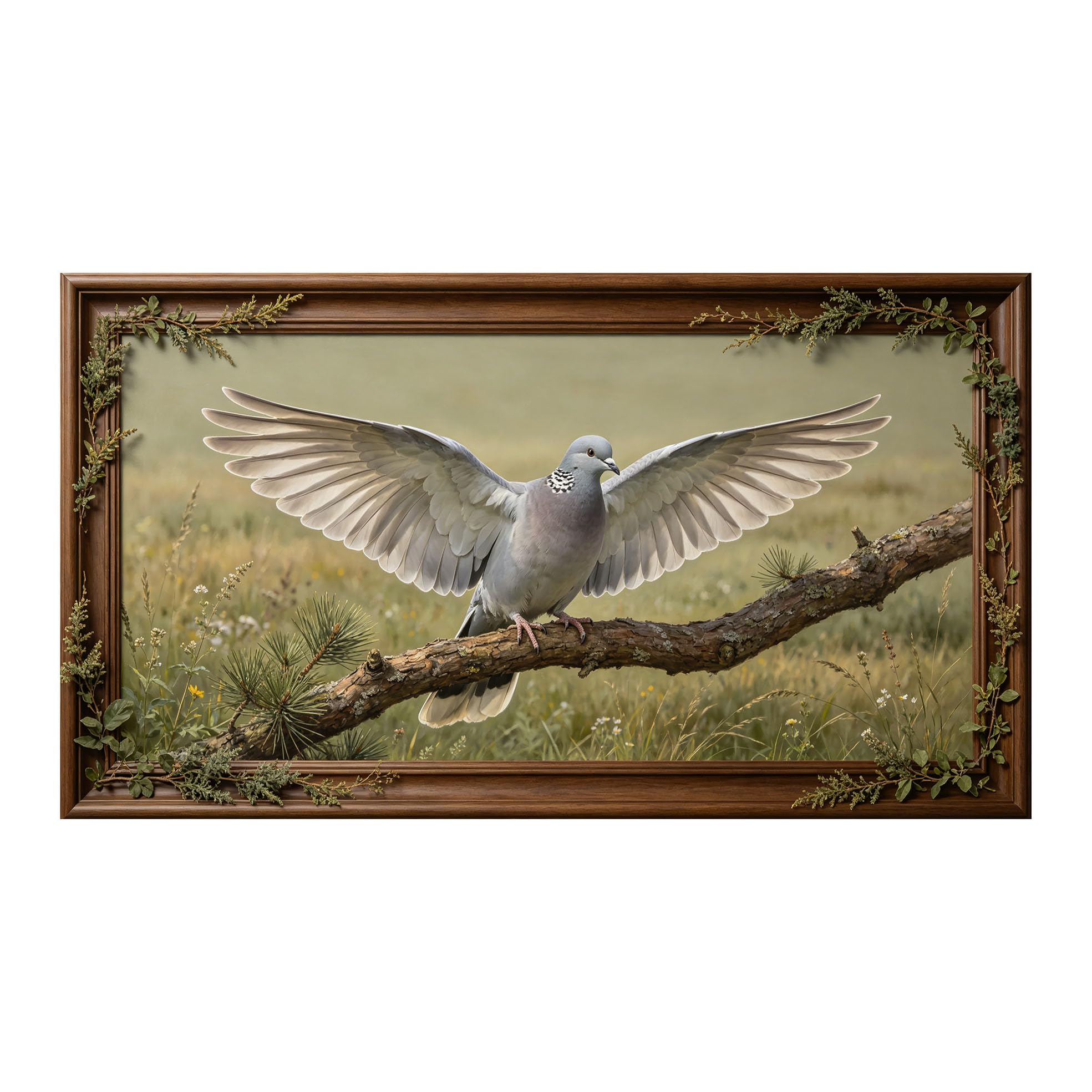 Murasolite 3D 3D Framed Wall Art 50cm×90cm Flying Dove Woodland Landscape Oil Painting SelfAdhesive Fabric Mural Wall Decor, Peel and Stick No Damage to Wall for Bedroom Living Room
