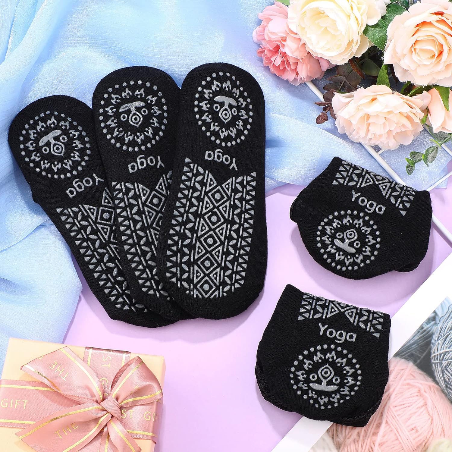 Geyoga 6 Pairs Pilates Socks for Women Non-slip Yoga Socks with Grip Strap for Barre Ballet Dance Barefoot Workout Plasticity - Image 3