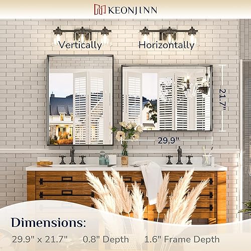 Miniatura 8 de Keonjinn - Espejo de baño negro de 22 x 30 pulgadas, espejo con marco negro cepillado para sobre lavabo, espejos de pared rectangulares para tocador