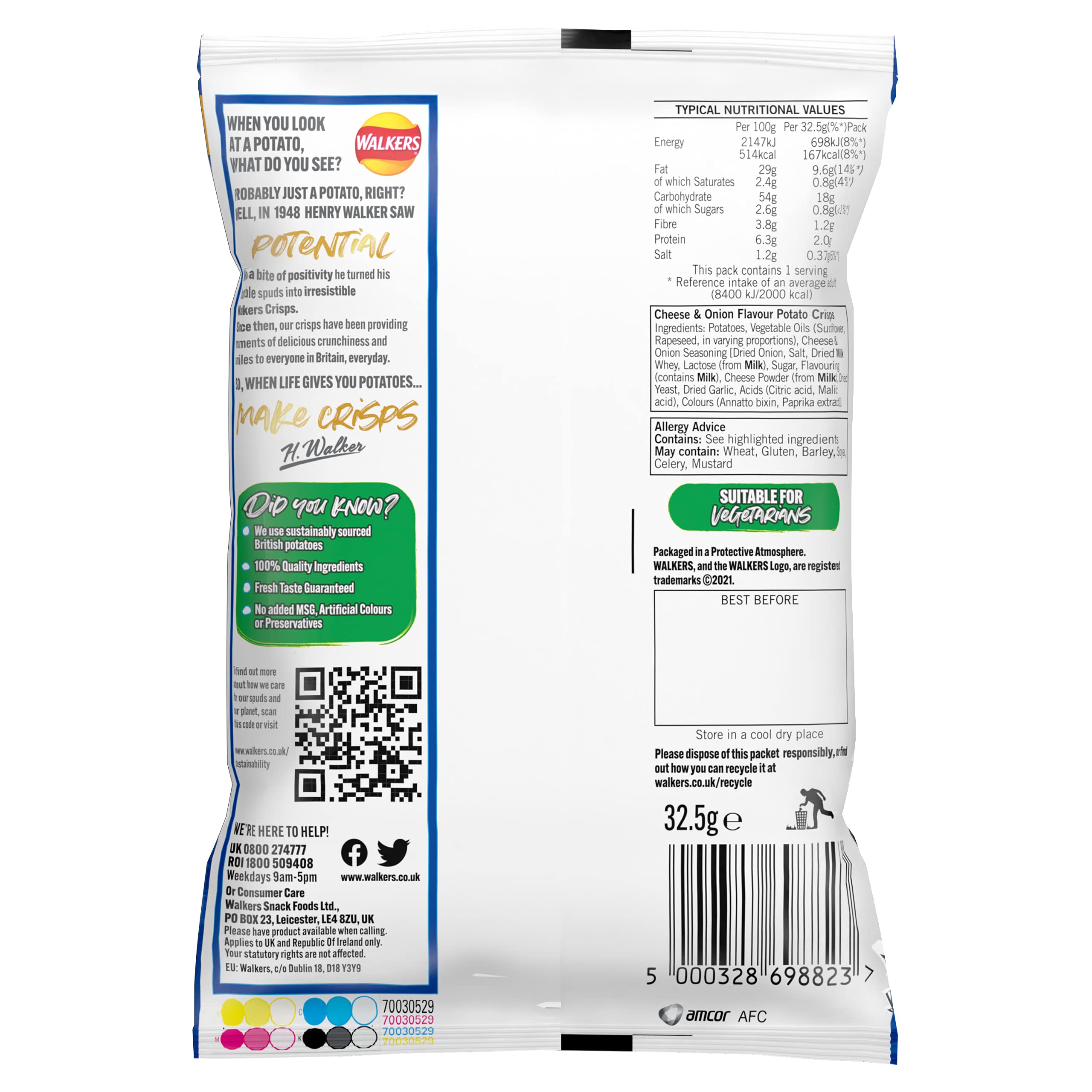 Walkers Cheese & Onion Vegetarian Crisps Box, Made with 100 Percent