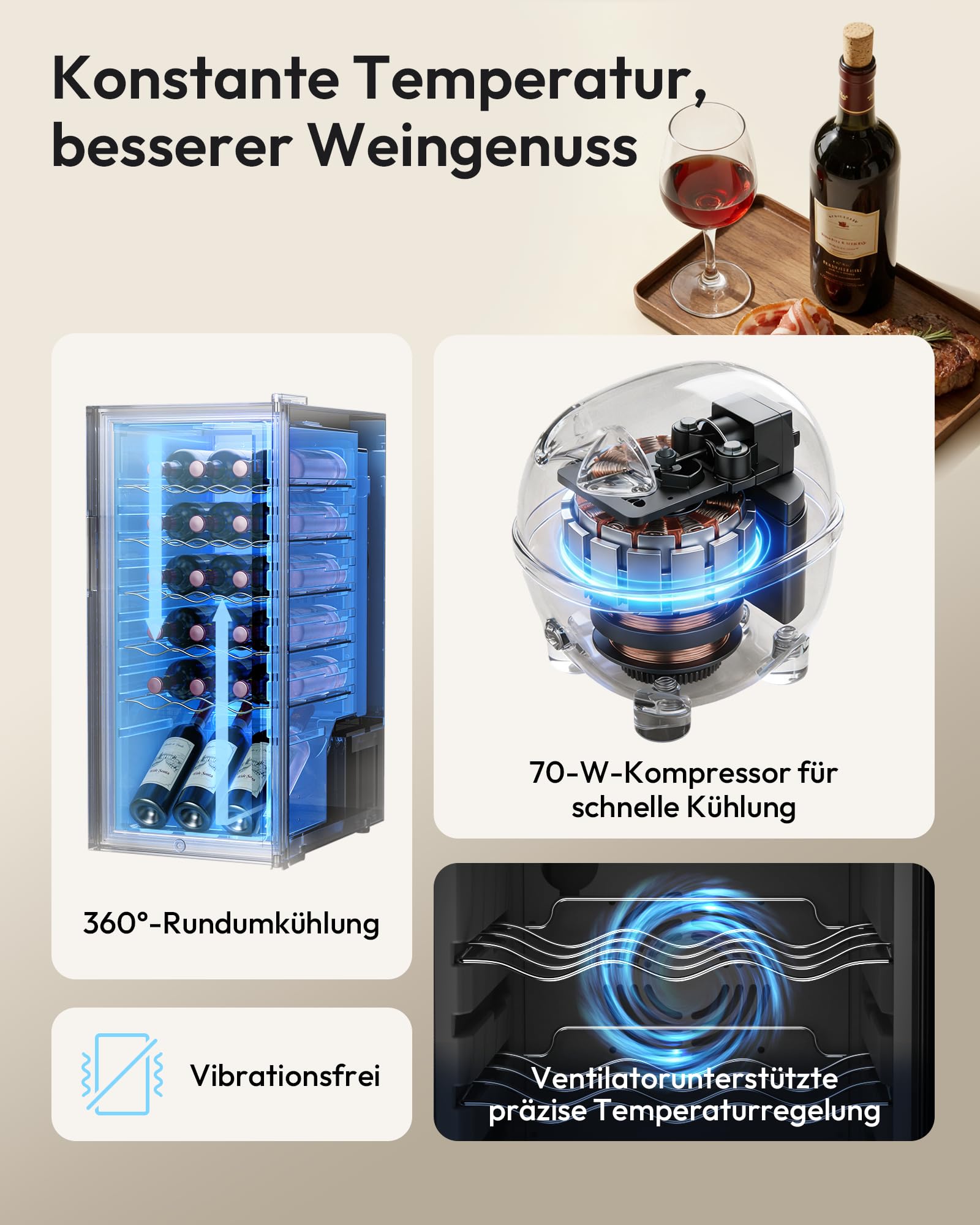 EUHOMY 45L Weinkühlschrank 18 Flaschen Freistehender Glastür Digitaler Temperaturregelung Schloss